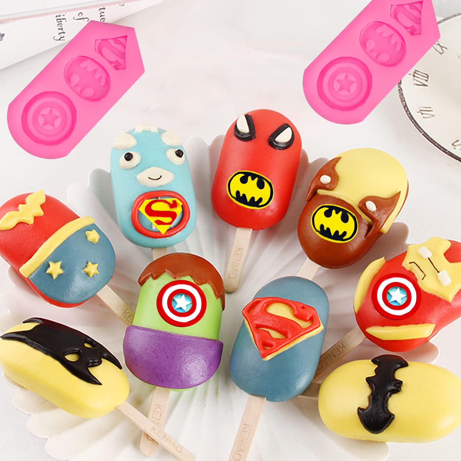 2-Piece Superhero Silicone Mold Set for Cookies, Fondant, Candy & Chocolate - Perfect for Birthday Parties, Cake Decorating & DIY Baking Gifts
