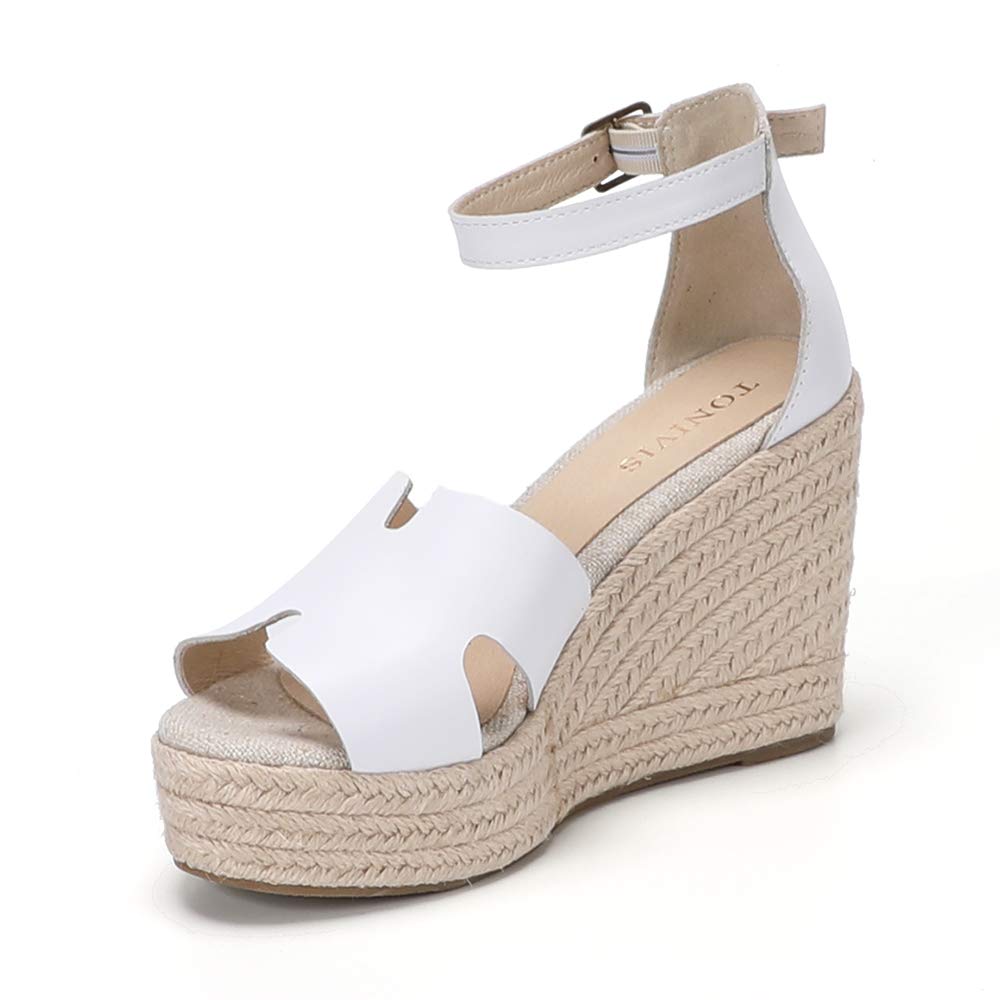 TONIVIS Women's Wedge Sandal - Comfortable Leather Espadrille Wedge Sandals for Summer | Perfect for Beach, Vacation & Casual Outings
