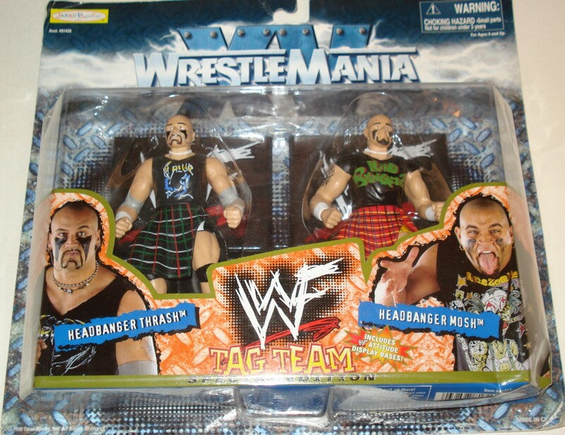 WWF Jakks Pacific WrestleMania XV Tag Team Action Figures - Headbanger Thrash & Headbanger Mosh Collectible Wrestling Toys for Fans & Collectors - Perfect for Display, Play & Nostalgic Wrestling Memories