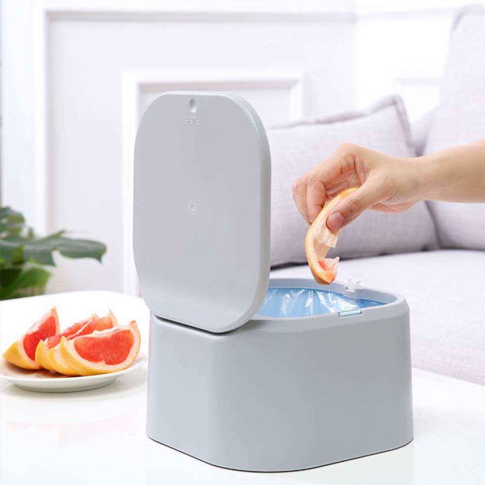 Hflove Mini Plastic Countertop Trash Can - Small Table Top Waste Bin for Kitchen, Bathroom, Office (Gray) | Compact & Space-Saving Garbage Container for Desks, Sinks & Small Spaces