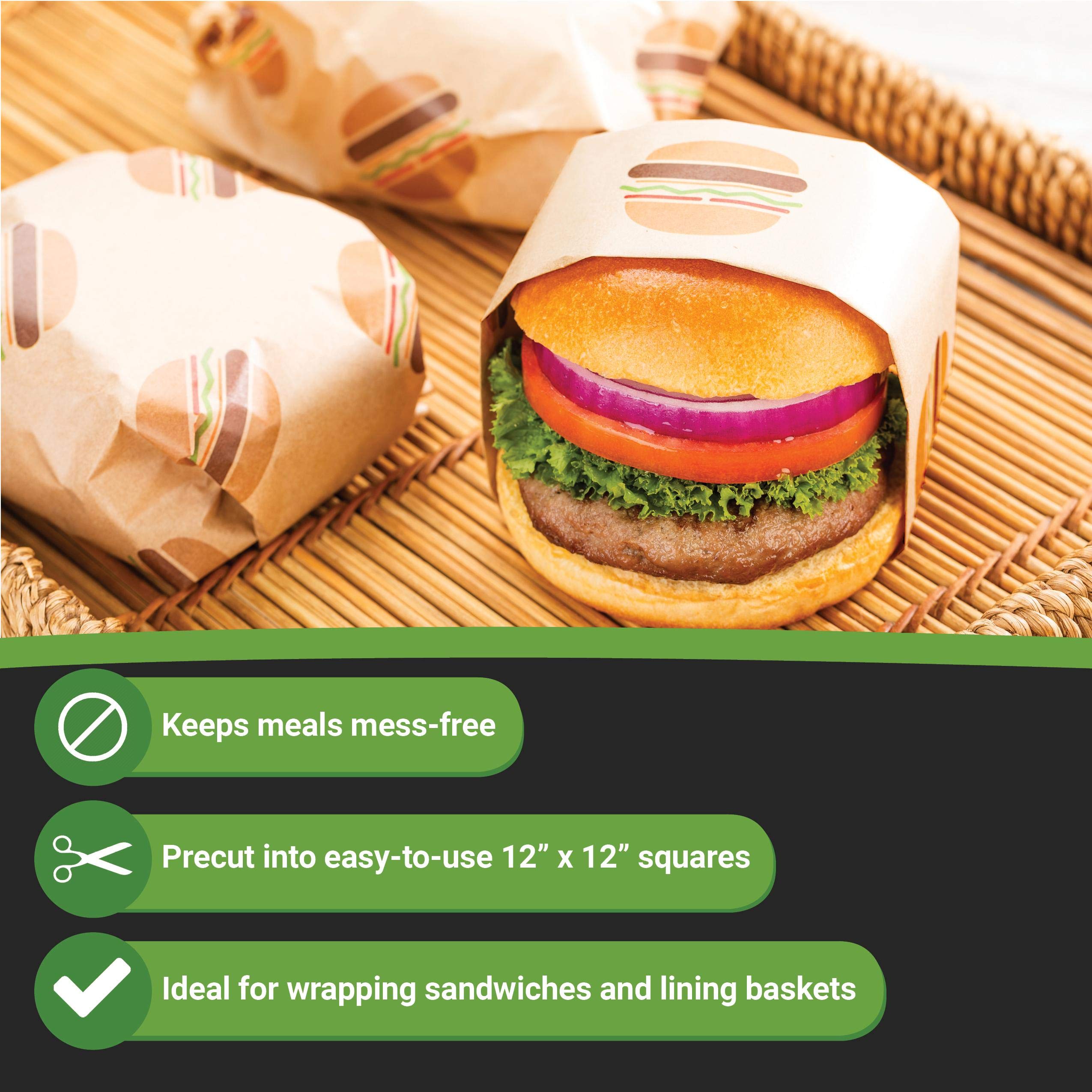 Restaurantware 12x12 Inch Pastry Sheets - 500 Pack Durable Greaseproof Sandwich Wrapping Papers | Microwave Safe Kraft Food Basket Liners for Bakeries, Coffee Shops & Restaurants | Ideal for Wrapping Pastries, Sandwiches & Lining Food Baskets