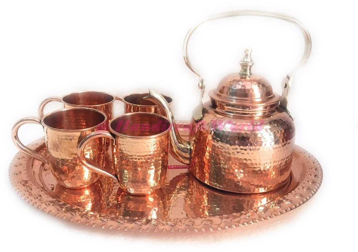 Hammered Copper Tea Kettle Cup - 200ml Glass Infuser for Herbal Tea & Health Benefits | Perfect for Home, Office & Travel Use