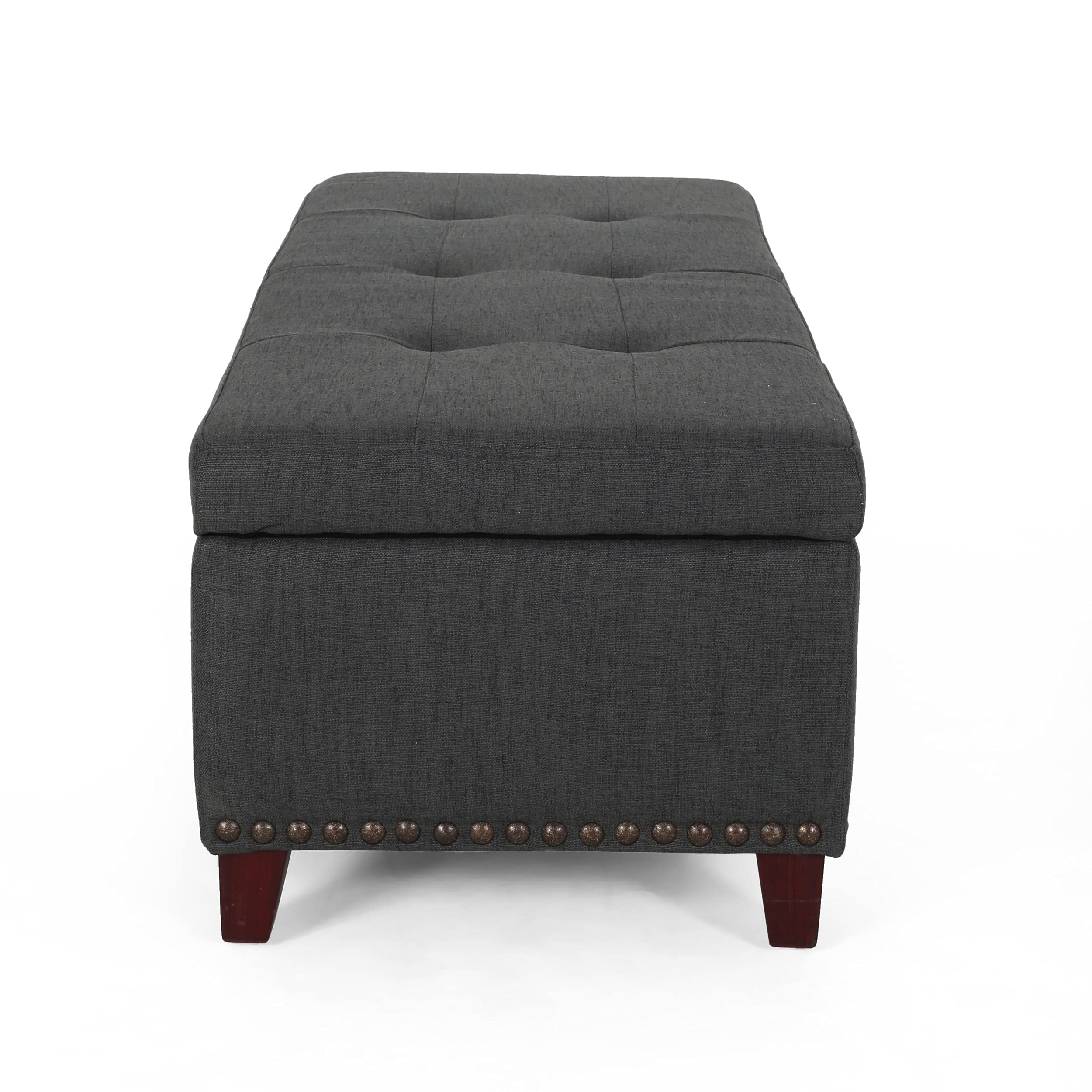 Christopher Knight Home Obert Ottoman - Dark Gray Storage Bench with Tufted Upholstery | Perfect for Living Room, Bedroom & Entryway Seating & Organization