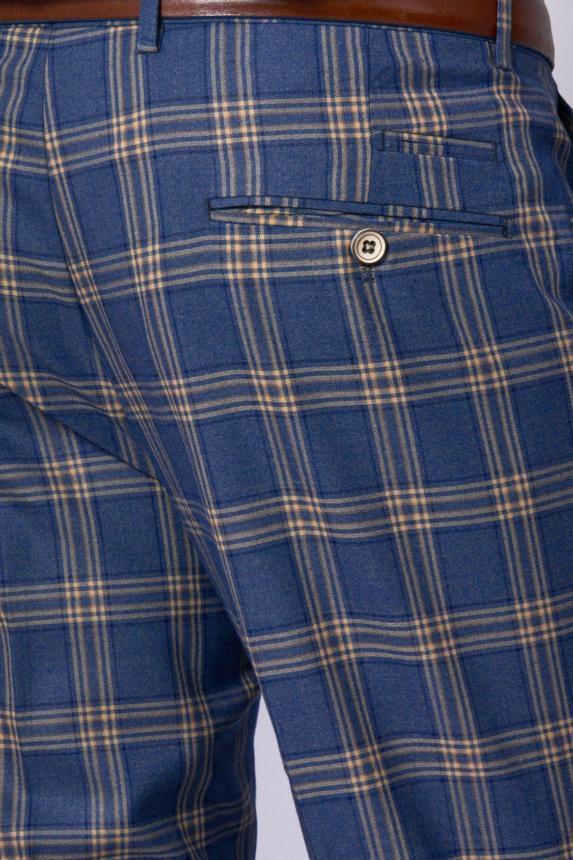 TONY Blue and Yellow Checkered Pants for Men - Casual Comfortable Trousers for Work, Office, and Everyday Wear