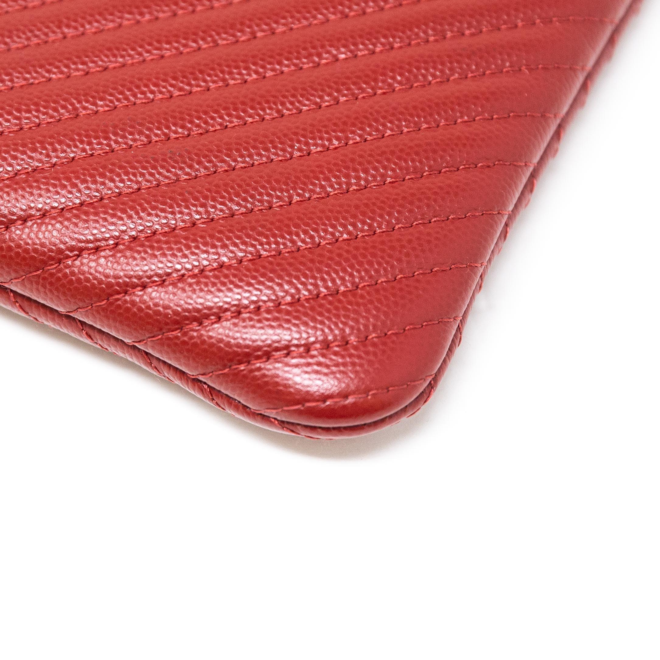 Chanel Red Medium O Case Pouch - Luxury Leather Cosmetic Bag for Women | Perfect for Travel, Makeup Storage & Everyday Essentials