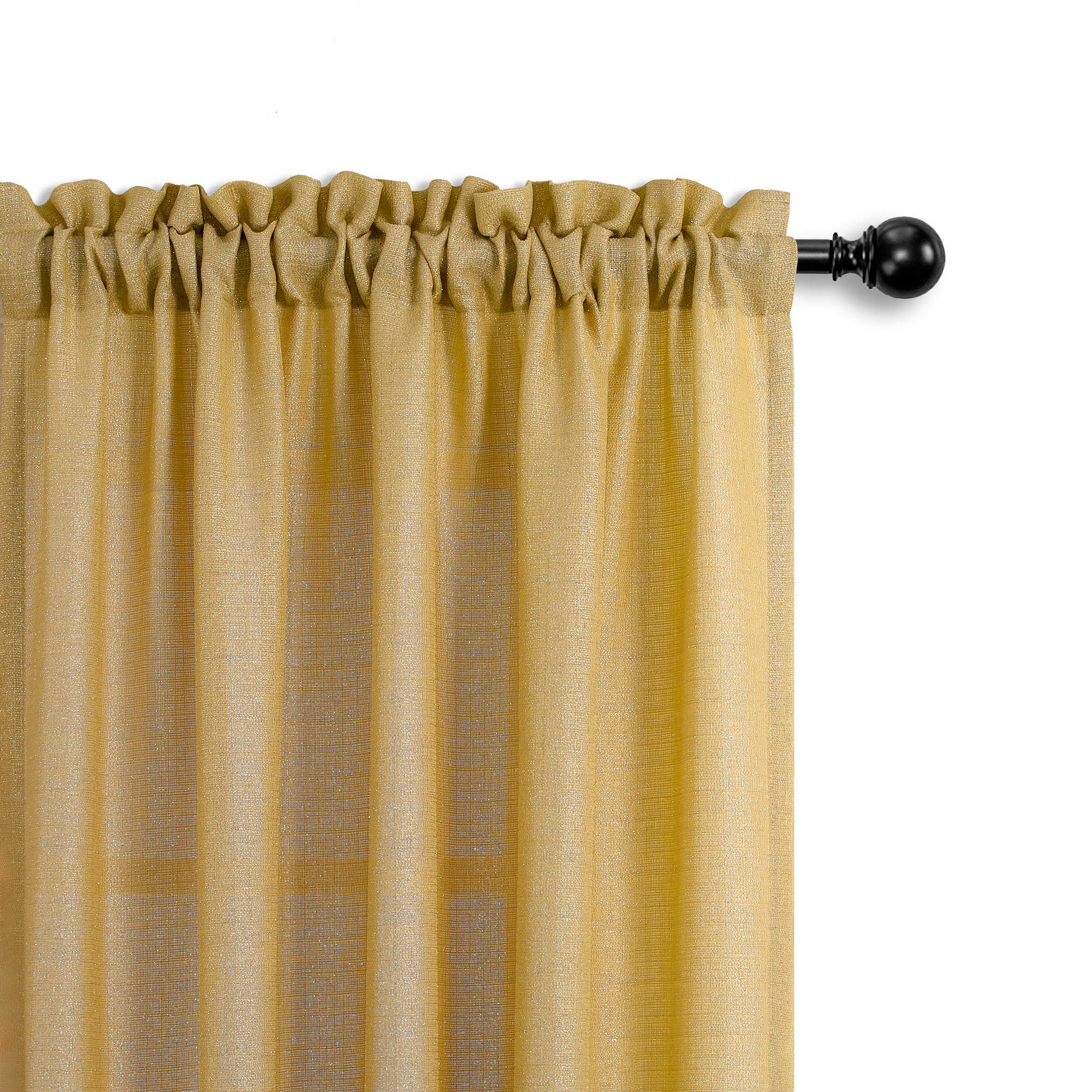Luxury Gold Glitter Window Curtains Set of 2 - 52x95 Inch Rod Pocket Drapes for Living Room & Bedroom - Sparkle Shimmer Bling Brown Curtain Panels for Home Decor, Wedding Backdrop & Photo Shoot Background