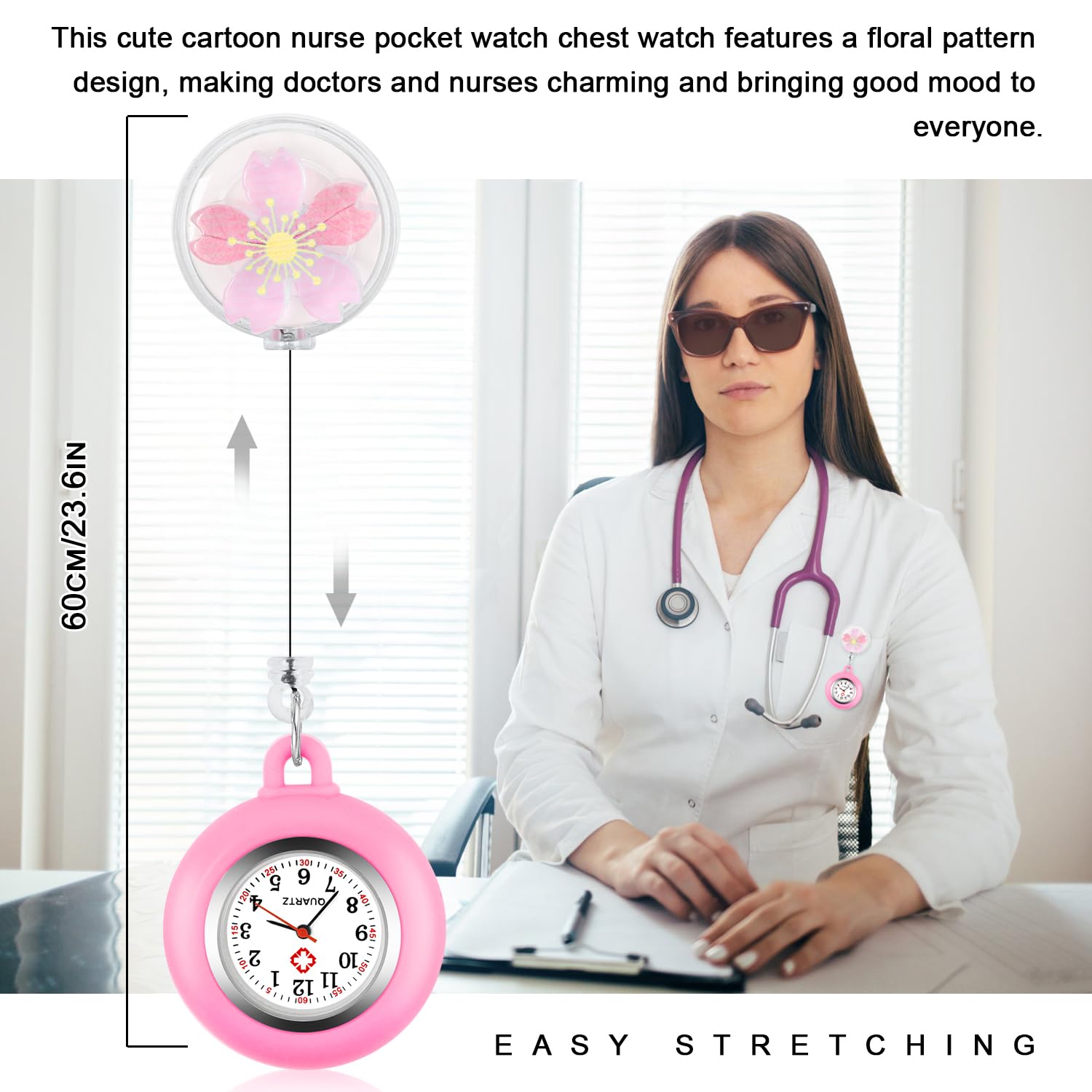 Stylish Tiong Pattern Nurse Watch - Flip Collar Clip Pocket Watch with Retractable Arabic Numeral Dial | Perfect for Medical Professionals & Healthcare Workers