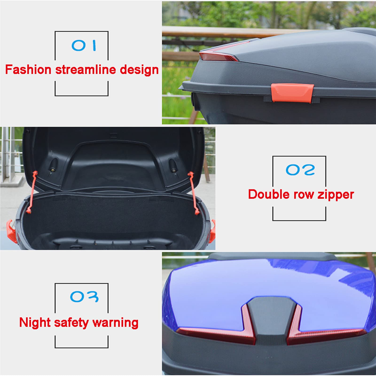 Universal Motorcycle Top Box - Dark Blue Luggage Case for Touring & Commuting