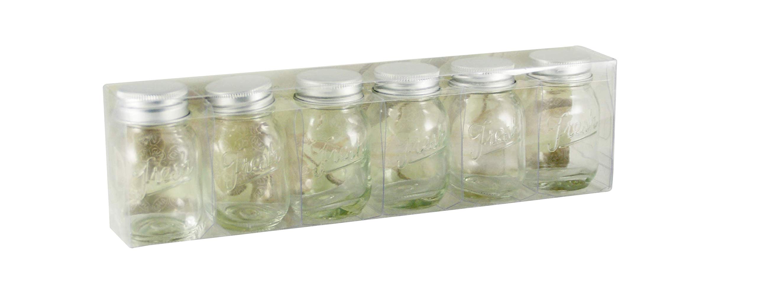 Grant Howard 52020 Fresh Embossed Mini Glass Jars, 2 oz (60ml) - Set of 6 - Perfect for Spices, Herbs, DIY Beauty & Crafts - Airtight Kitchen Storage Containers