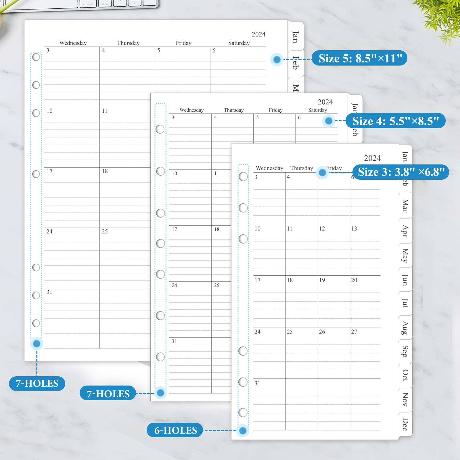 2024-2025 Monthly Planner Refill Inserts - 18 Month Calendar Pages (Jan 2024-June 2025) | Letter Size 8.5