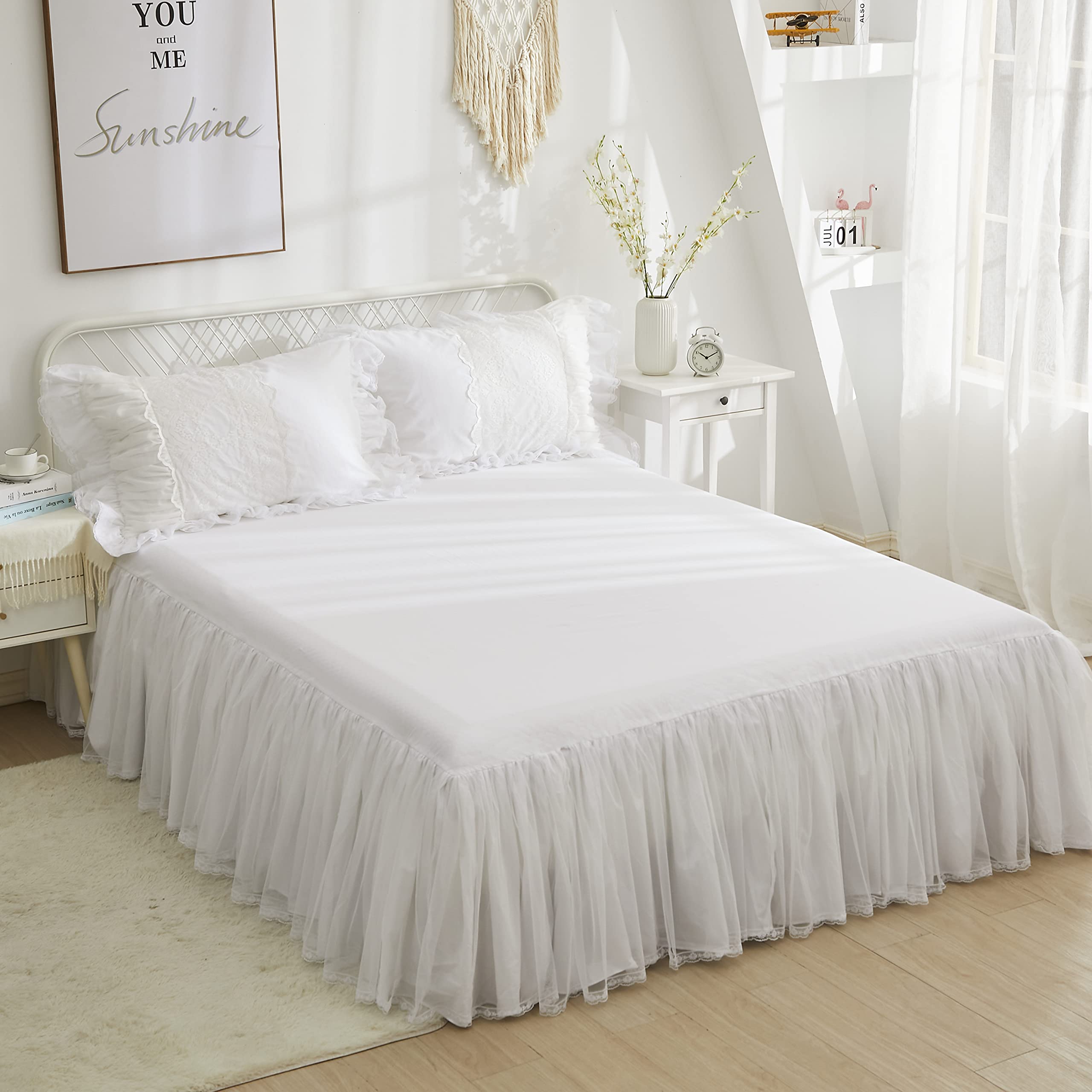 Softta 100% Cotton 600 TC Lace Duvet Cover Set - White Farmhouse Style 4-Piece Bedding with Ruffles (California King) | Boho Chic & Romantic Bedroom Decor for Master Bedroom, Guest Room, or Vacation Home
