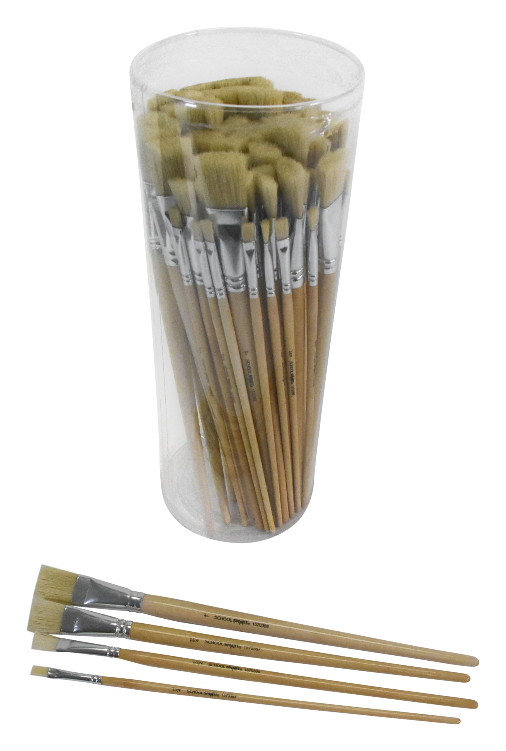 School Smart Interlocked White Paint Brushes Bulk Set of 72 - Assorted Sizes for Classroom, Art Projects & DIY Crafts - Perfect for Kids Painting, Watercolor, Acrylic & School Art Supplies