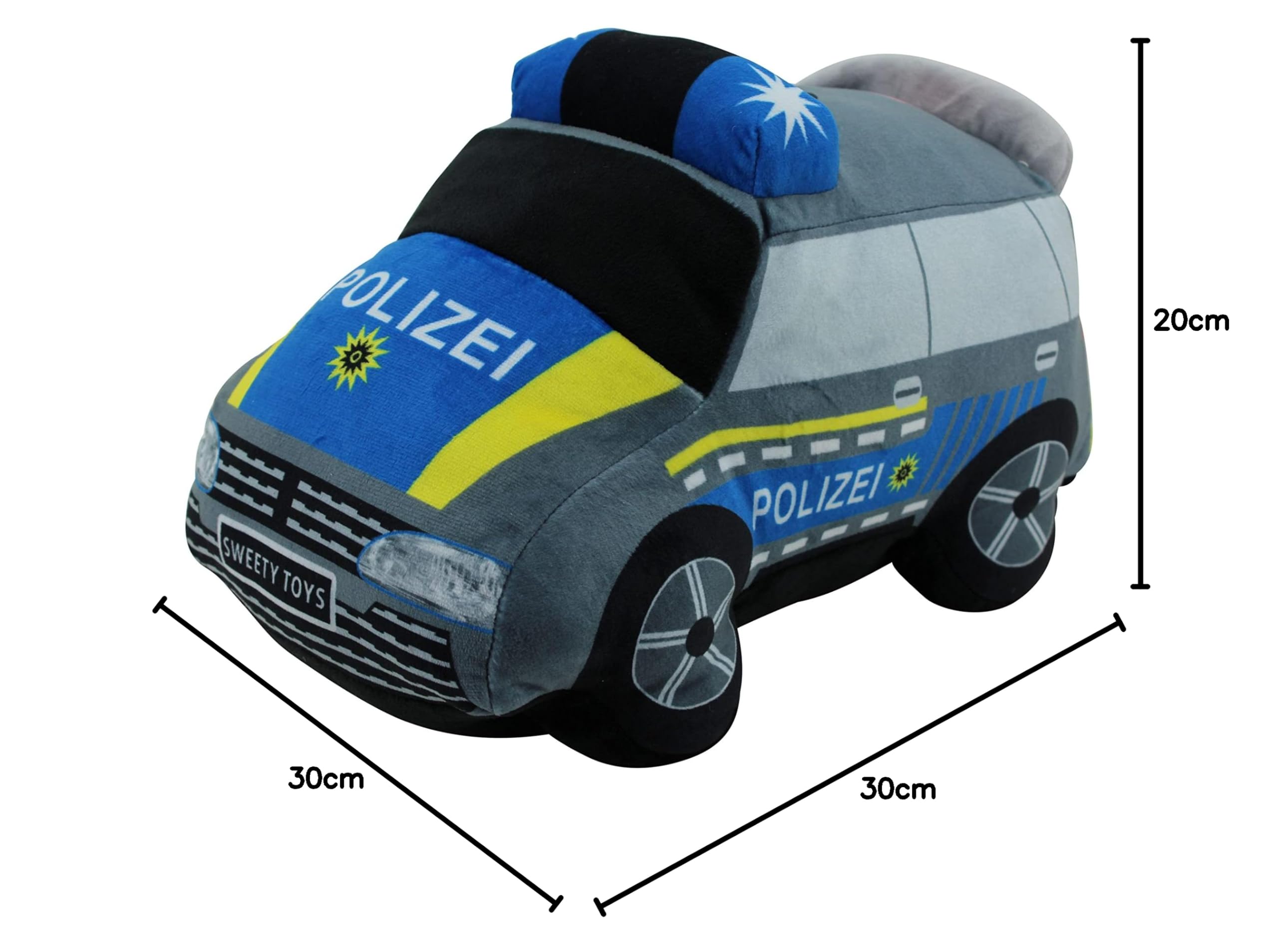 Sweety Toys 13784 Plush Police Car Stuffed Animal - Soft & Cuddly Police Toy for Kids, Perfect for Pretend Play, Gift for Boys & Girls, Nursery Decor, Birthday Present