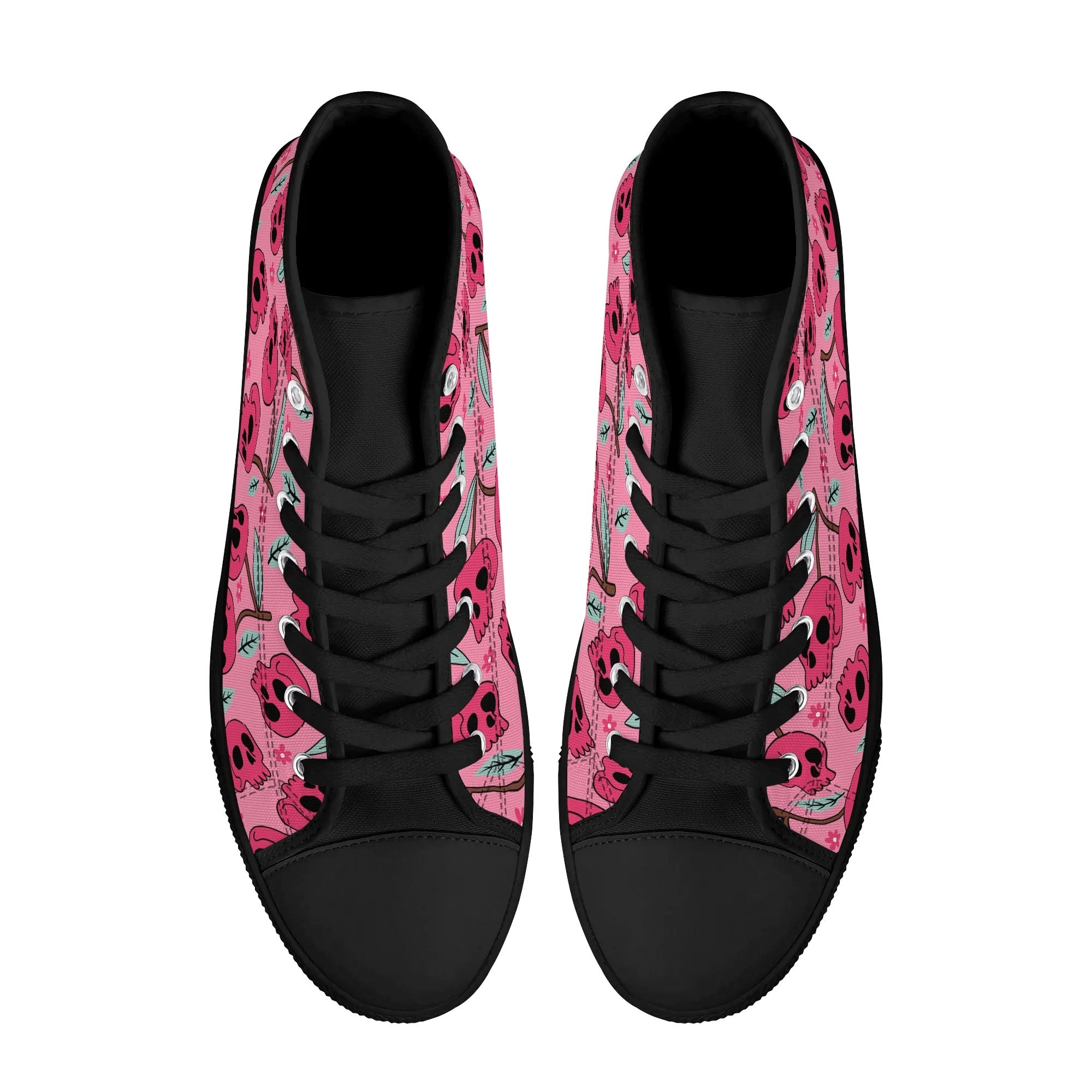 Cherry Skulls Rubber High Top Canvas Shoes for Men & Women - Vintage Punk Sneakers for Casual Wear, Street Fashion, and Skater Style