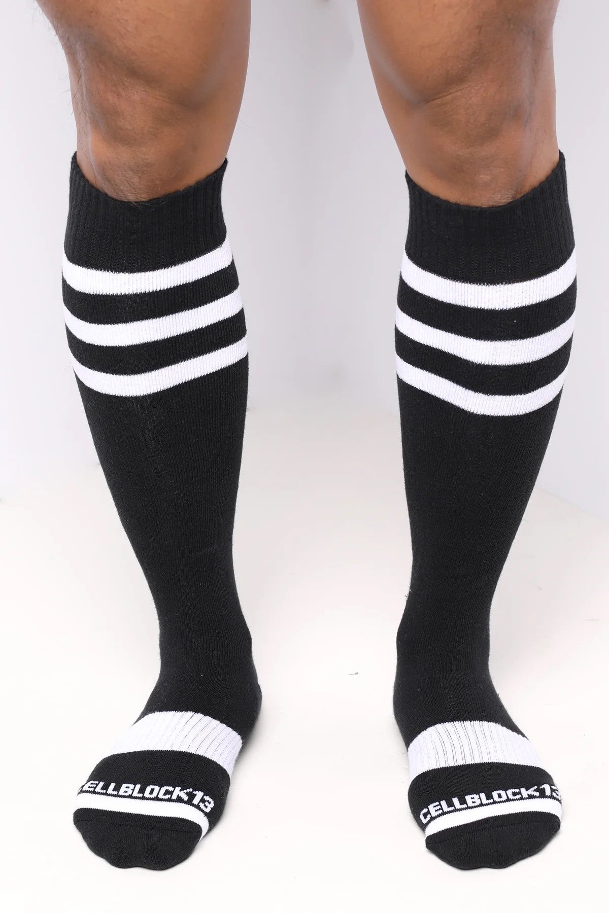 Cellblock 13 Linebacker Knee High Football Socks - Black & White Compression Socks for Athletes & Sports Performance