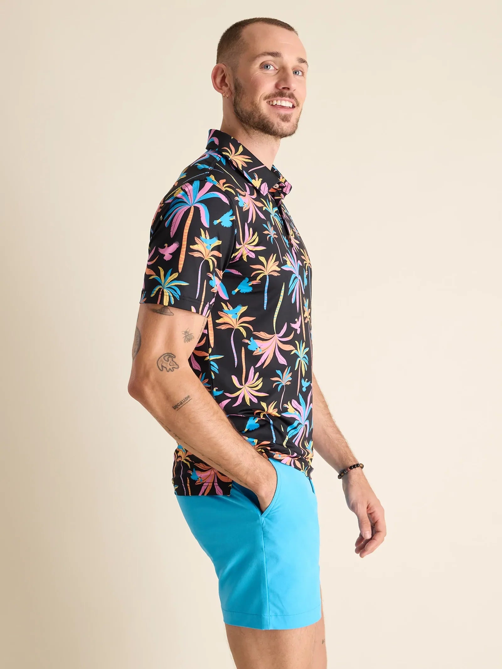 Chubbies Men's Black Light Night Performance Polo Shirt - Moisture Wicking, Breathable Plaid Pattern - Perfect for Golf, Night Out & Casual Wear