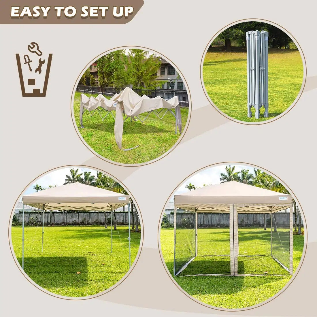 8' x 8' Pop Up Canopy Tent with Sidewalls & Netting - Instant Outdoor Shelter for Camping, Beach, Picnics, and Backyard Parties