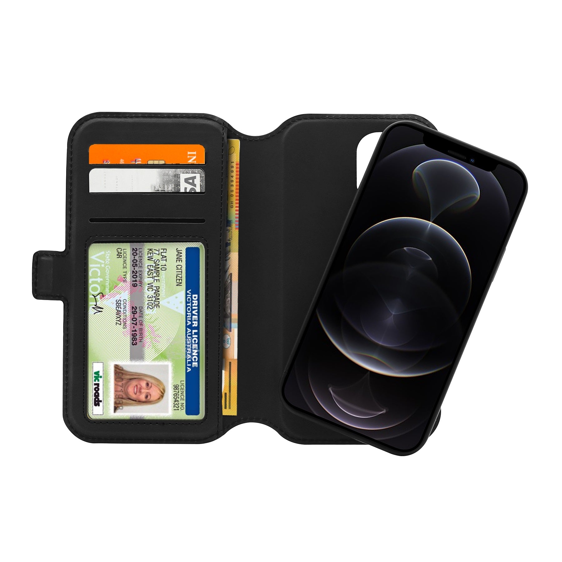 3sixT NeoWallet 2.0 Slim RFID Blocking Wallet Case for iPhone 12/12 Pro - Black | Secure Credit Card Holder & Phone Cover for Everyday Use & Travel