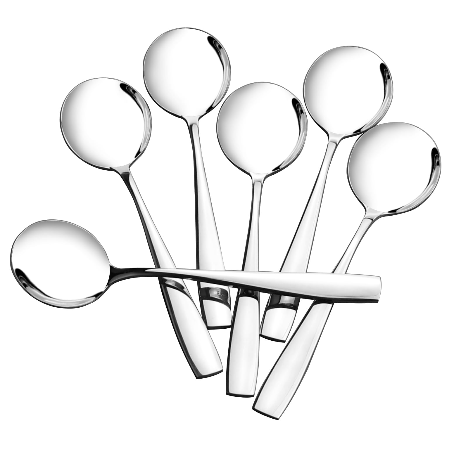 12-Piece Stainless Steel Round Soup Spoons Set - 7.2 Inch Bouillon Spoons for Dining, Restaurants & Elegant Table Settings