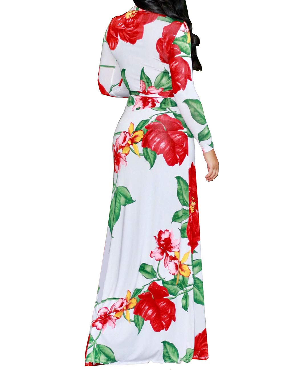 Women's Sexy V-Neck Long Sleeve Floral Print Maxi Dress Plus Size - Elegant Evening Gown for Parties, Weddings & Date Nights
