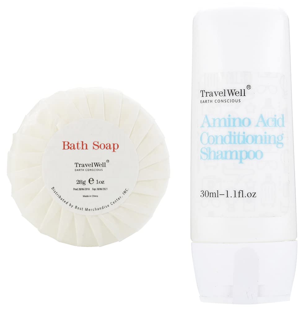Bulk Travelwell Individually Wrapped Hotel Toiletries Set - 50x 30ml Shampoo & Conditioner Bottles + 50x 28g Travel Soap Bars | Perfect for Hotels, Airbnb, Travel Kits & Hospitality Supplies