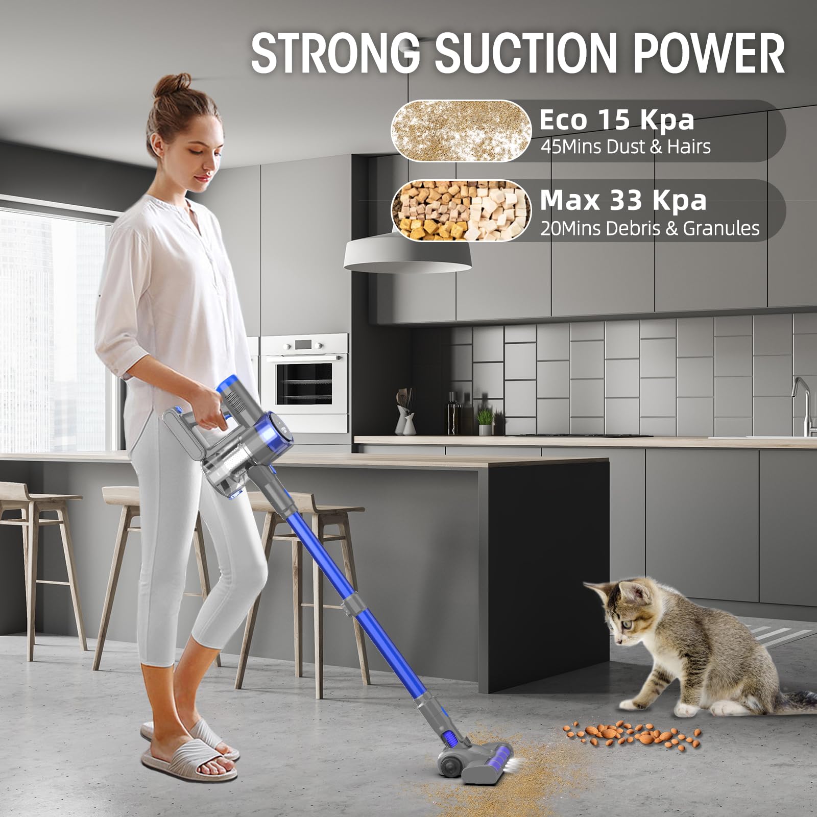 6-in-1 Cordless Vacuum Cleaner with LED Display - 400W/33Kpa Powerful Suction, 45 Min Runtime - Rechargeable Stick Vacuum for Hard Floors, Carpets & Pet Hair - Perfect for Home Cleaning & Pet Owners