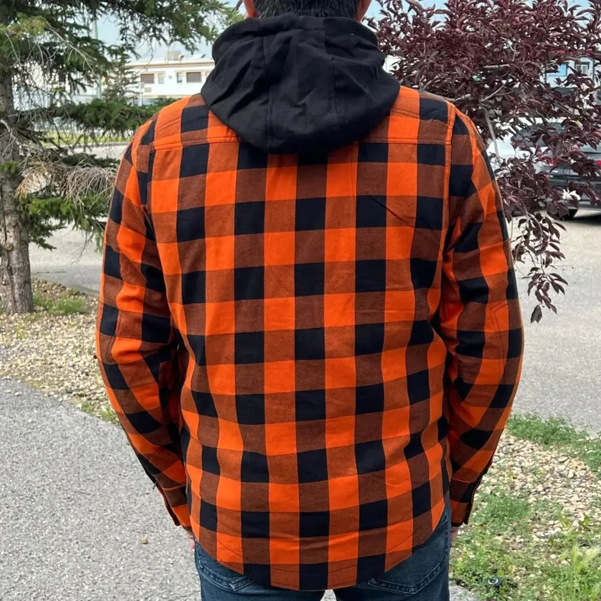 Milwaukee Leather Men's Orange & Black Armored Flannel Biker Shirt with Reinforced Fibers - Durable Motorcycle Riding Gear for Harley Davidson & Cruiser Bikes
