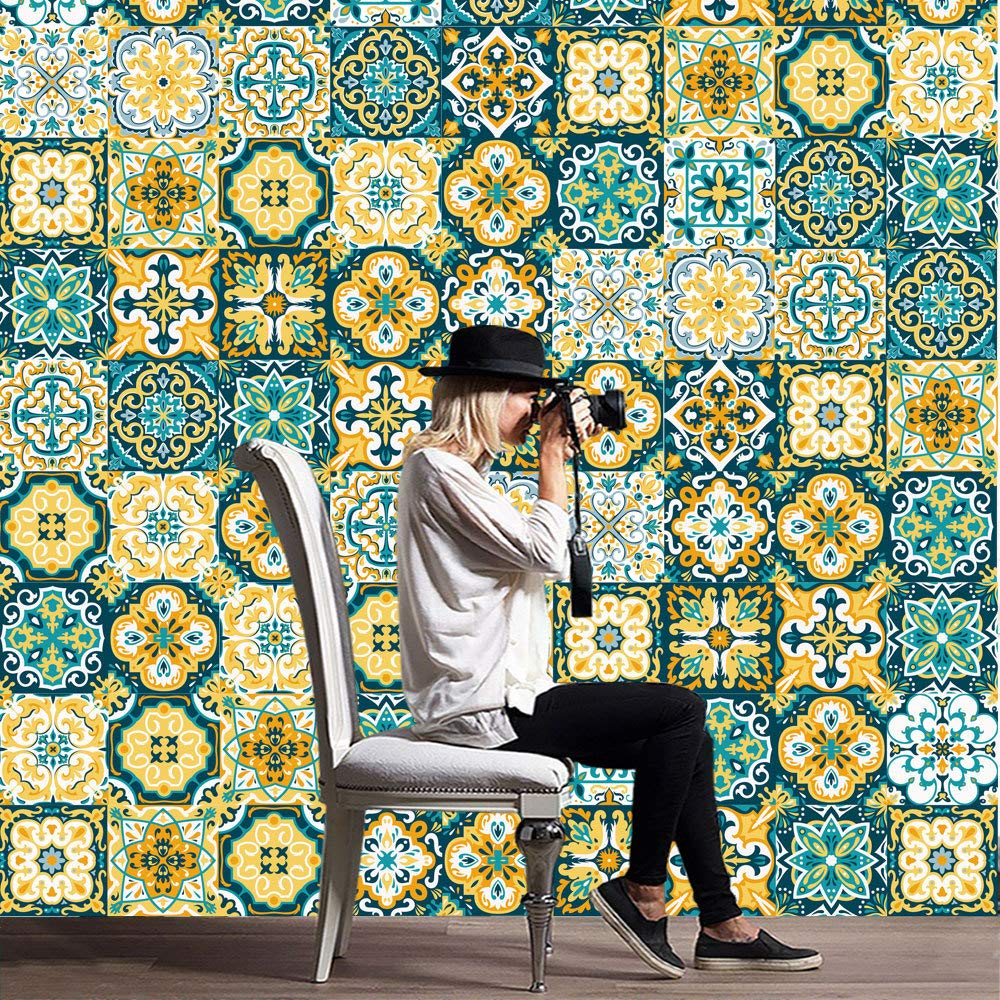 EELa Retro Baroque Tile Stickers - DIY 3D Wall & Floor Decals - Waterproof Non-Slip Vinyl Stickers (100cm x 20cm) for Kitchen Backsplash, Bathroom Decor & Home Renovation