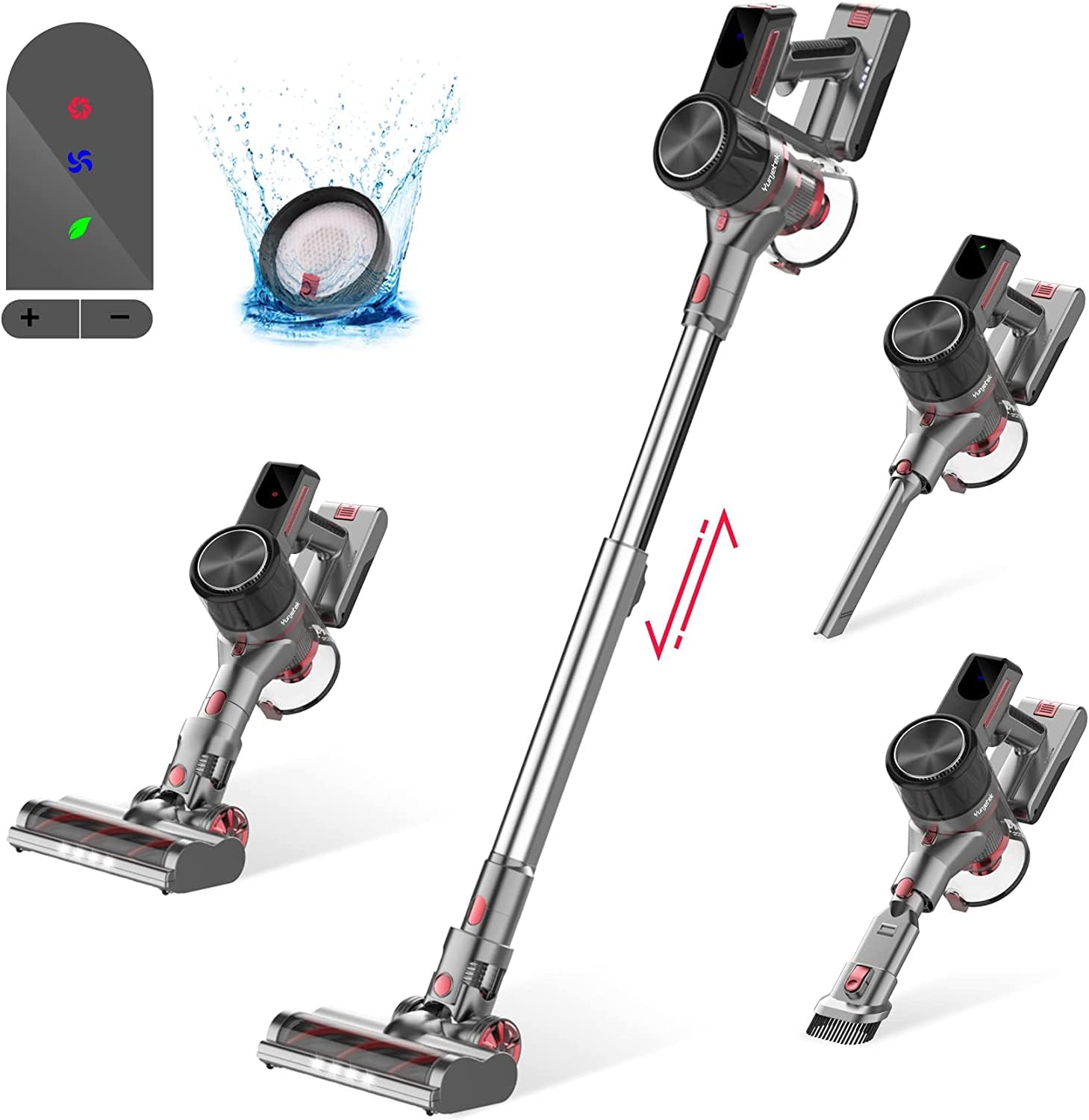 Yunjetek 6-in-1 Cordless Stick Vacuum Cleaner - 26Kpa Powerful Suction, Lightweight Design with 45 Min Runtime - Rechargeable Handheld Vacuum for Hardwood Floors, Carpets & Pet Hair - Perfect for Home Cleaning & Quick Car Detailing