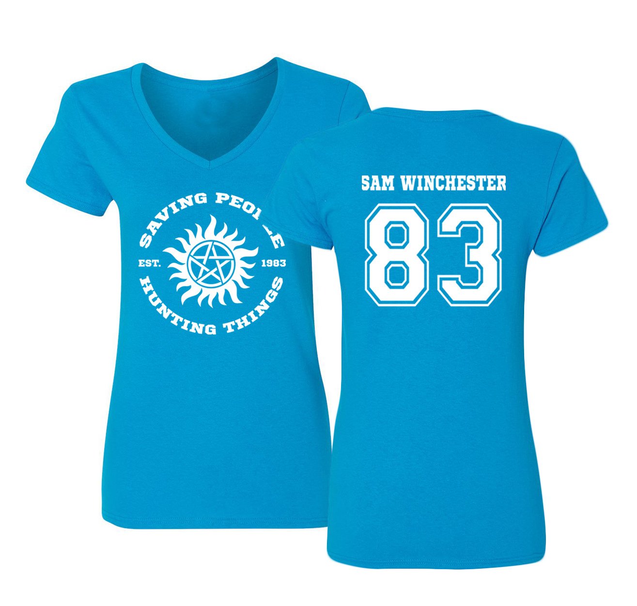 Supernatural Sam Winchester Women's V-Neck T-Shirt | TV Show Merchandise | Casual Wear & Cosplay | Perfect for Halloween, Comic Con & Supernatural Fan Gifts