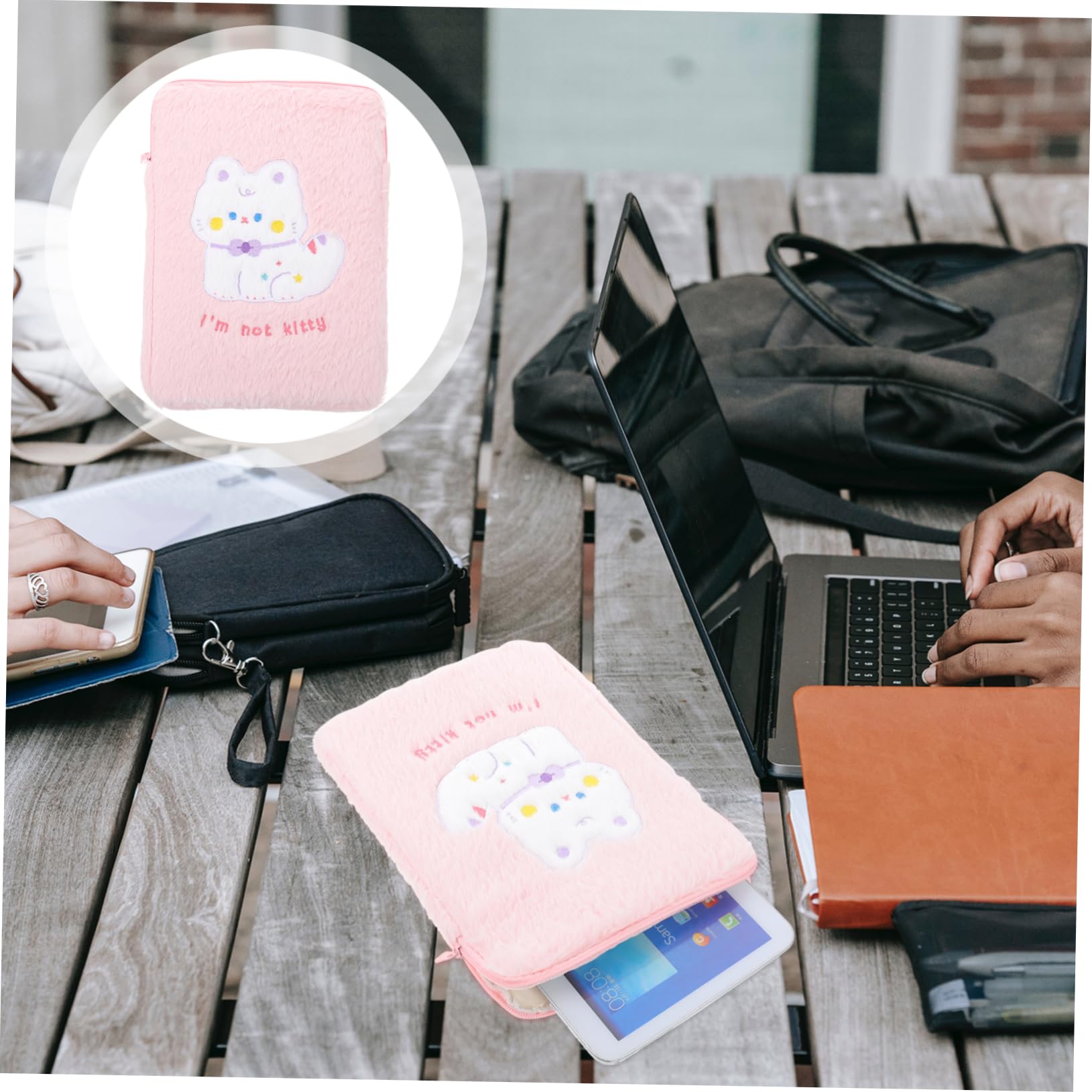 FELTECH Girl's Plush Tablet Bag with Storage Pocket - Perfect for School & Travel