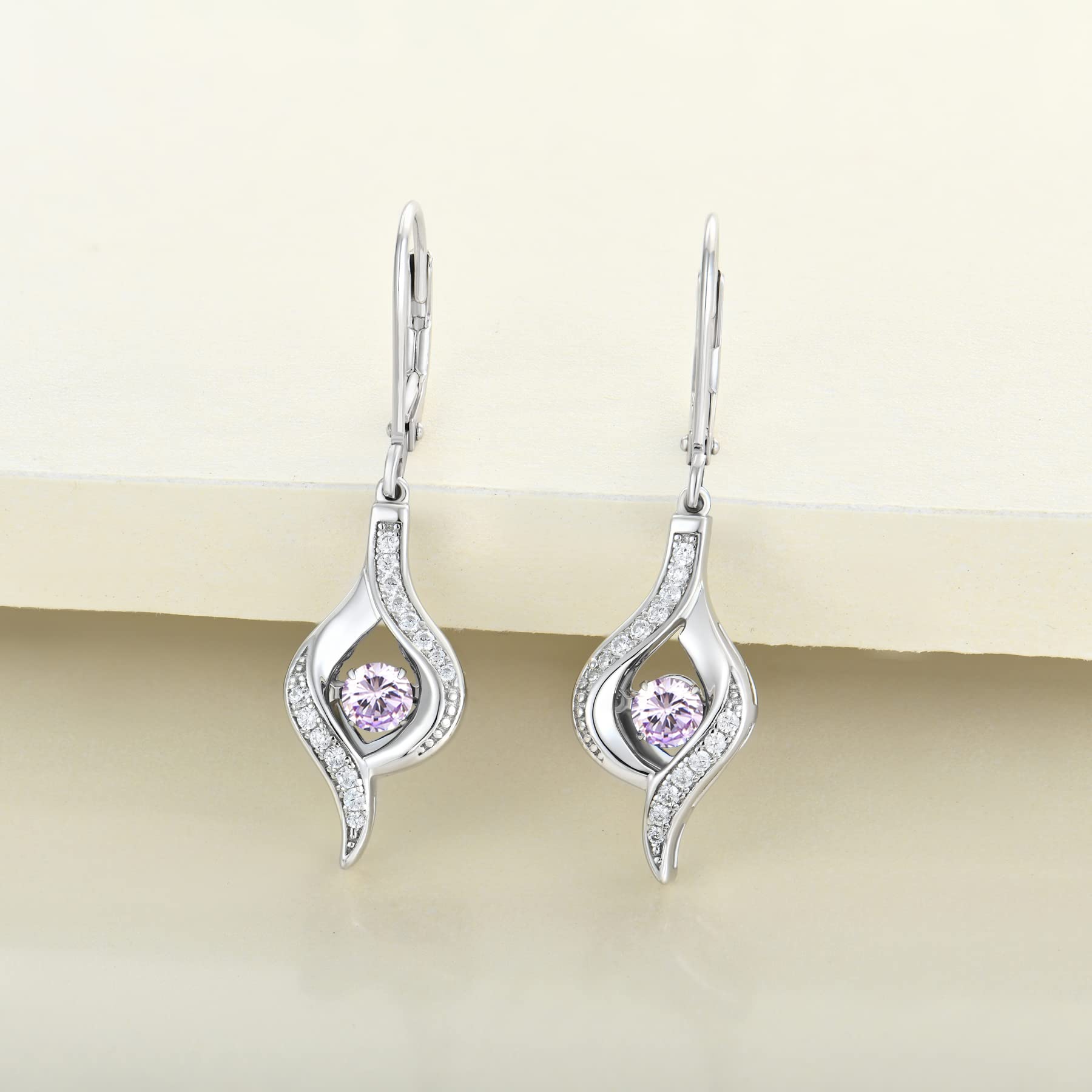 YL 925 Sterling Silver Halo Dangle Earrings with Birthstone - Elegant Women's Jewelry for Parties, Weddings & Special Occasions