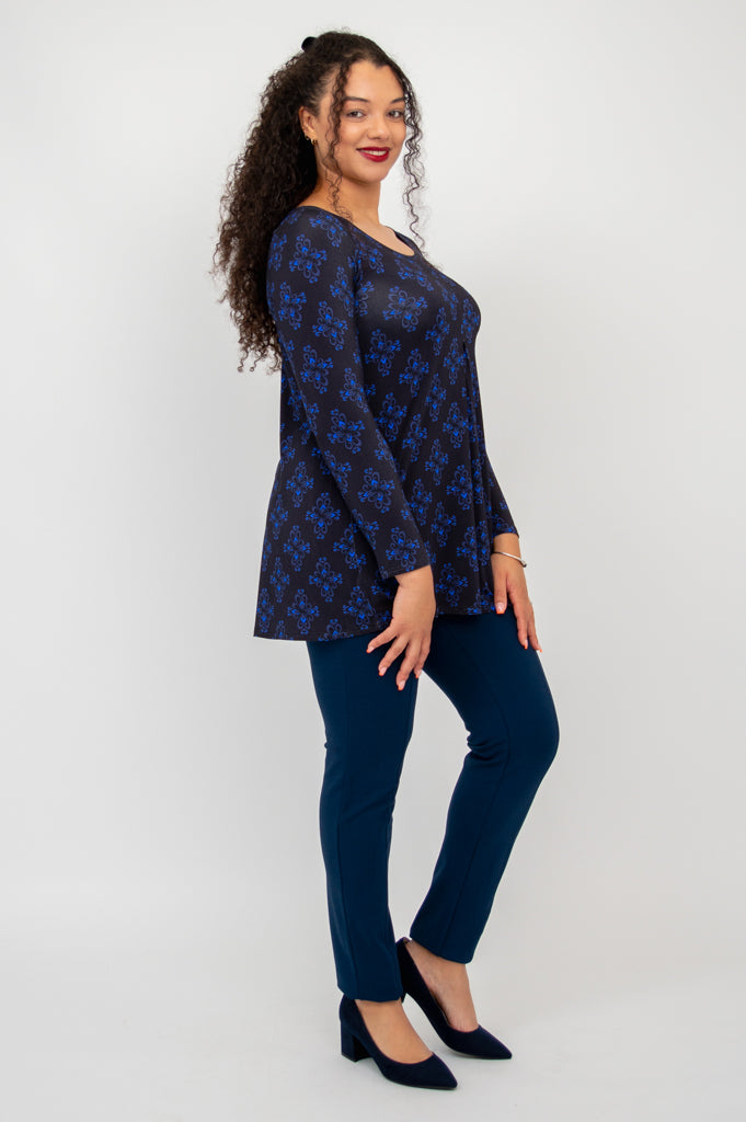 Franca Long Sleeve Top - Blue French Bamboo Fabric - Women's Casual Blouse for Work & Everyday Wear - Final Sale
