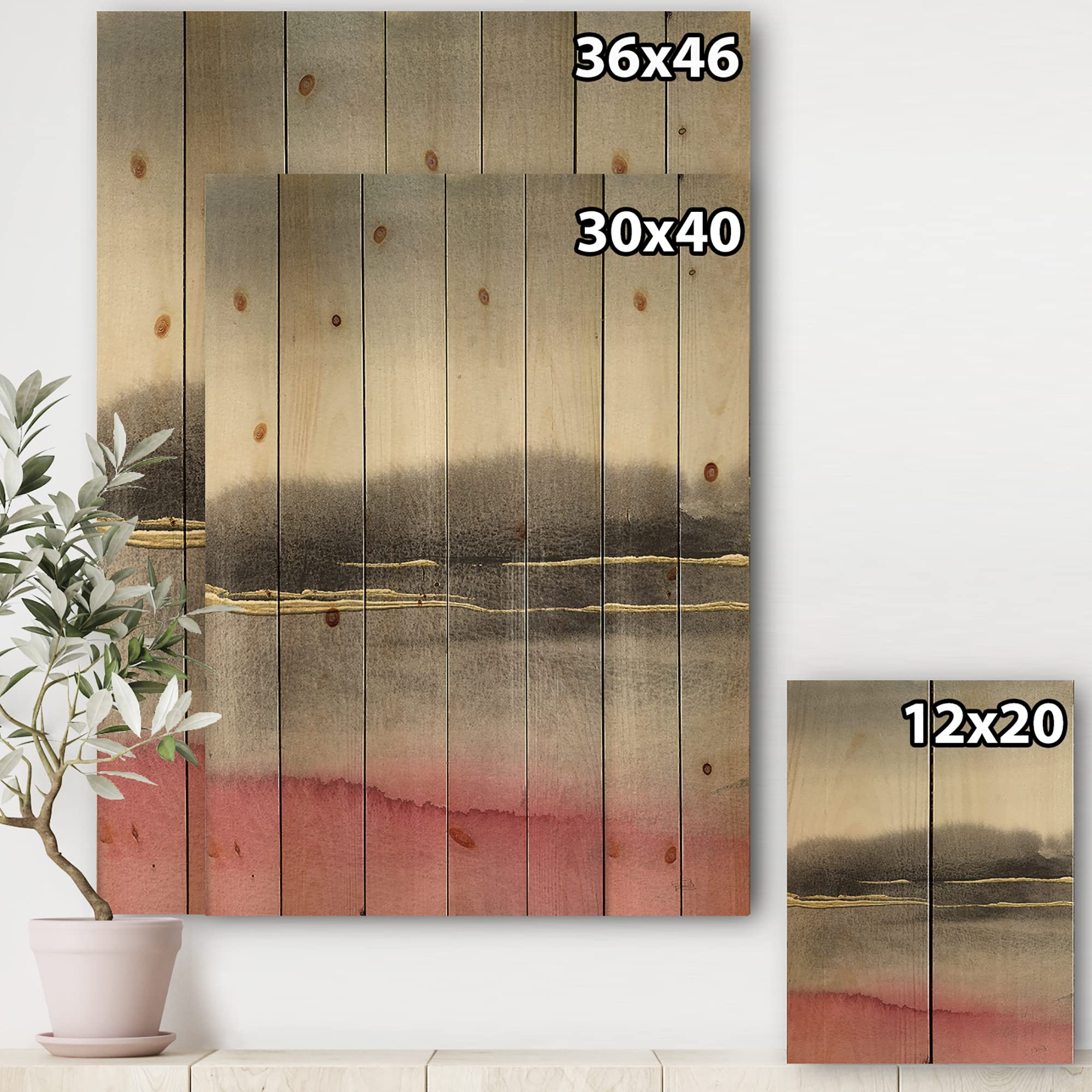DesignQ Pink Shabby Storm II Shabby Chic Wood Wall Decor - Large Abstract Wood Wall Art Panel Printed on Natural Pine - Perfect for Farmhouse, Bedroom & Living Room Wall Decor