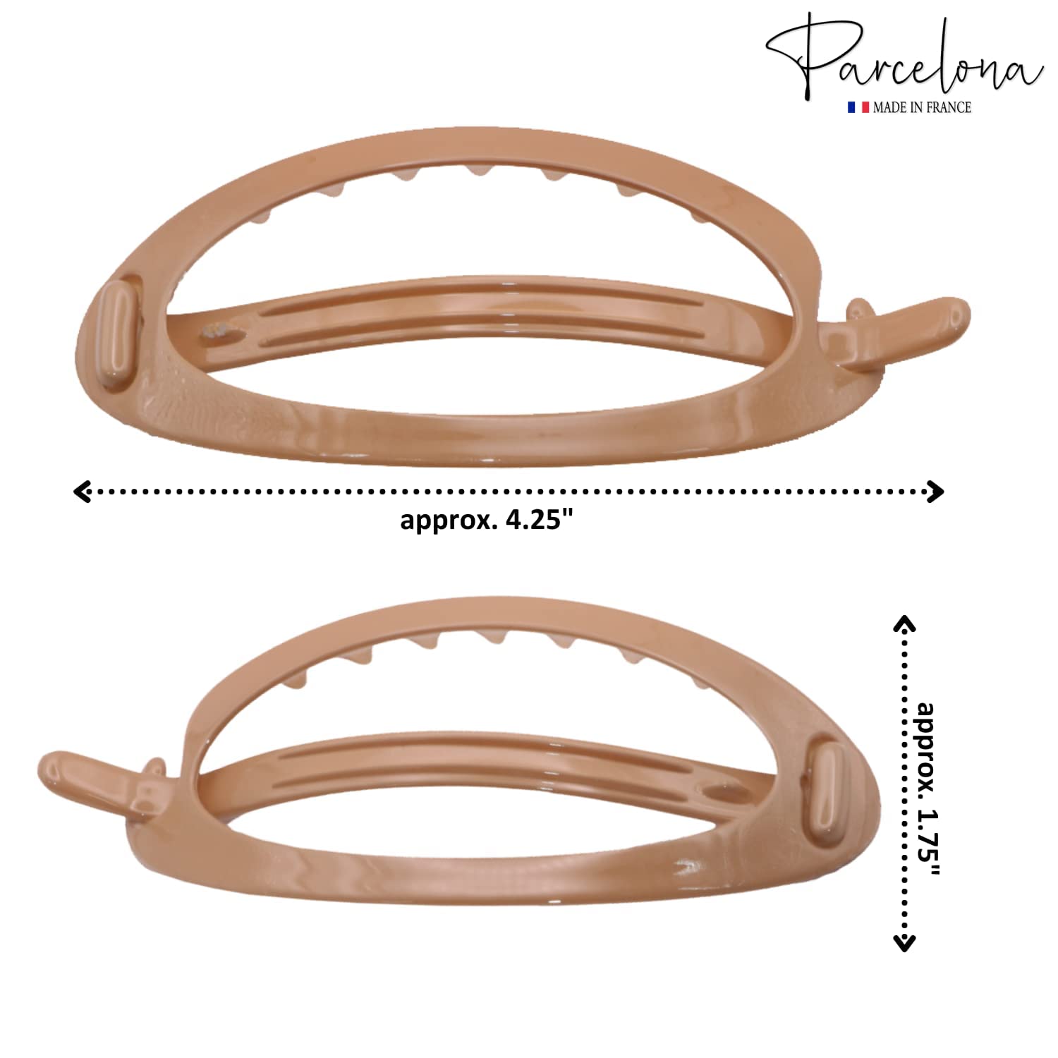 French Plain Oval Large No Metal Hair Clip Barrettes - Beige | Non-Slip Hair Accessories for Women, Girls | Perfect for Work, Weddings & Everyday Styling