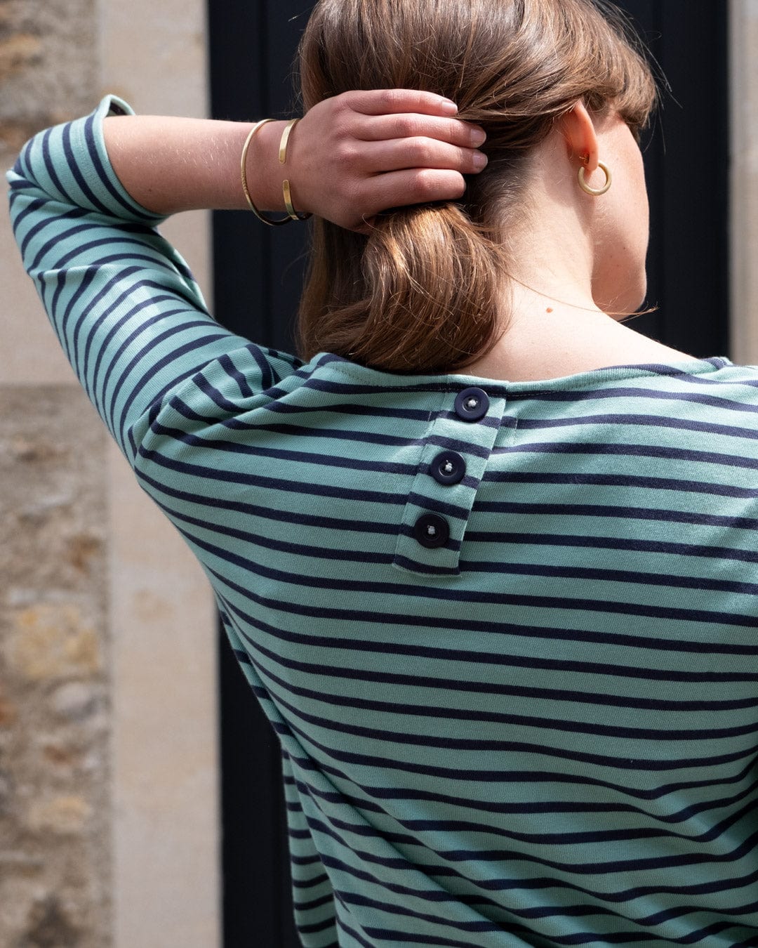 Classic Women's Cotton Sailor Striped T-Shirt - Duck Egg Blue & Indigo Striped Tee | Casual Summer Top for Beach, Vacation & Everyday Wear