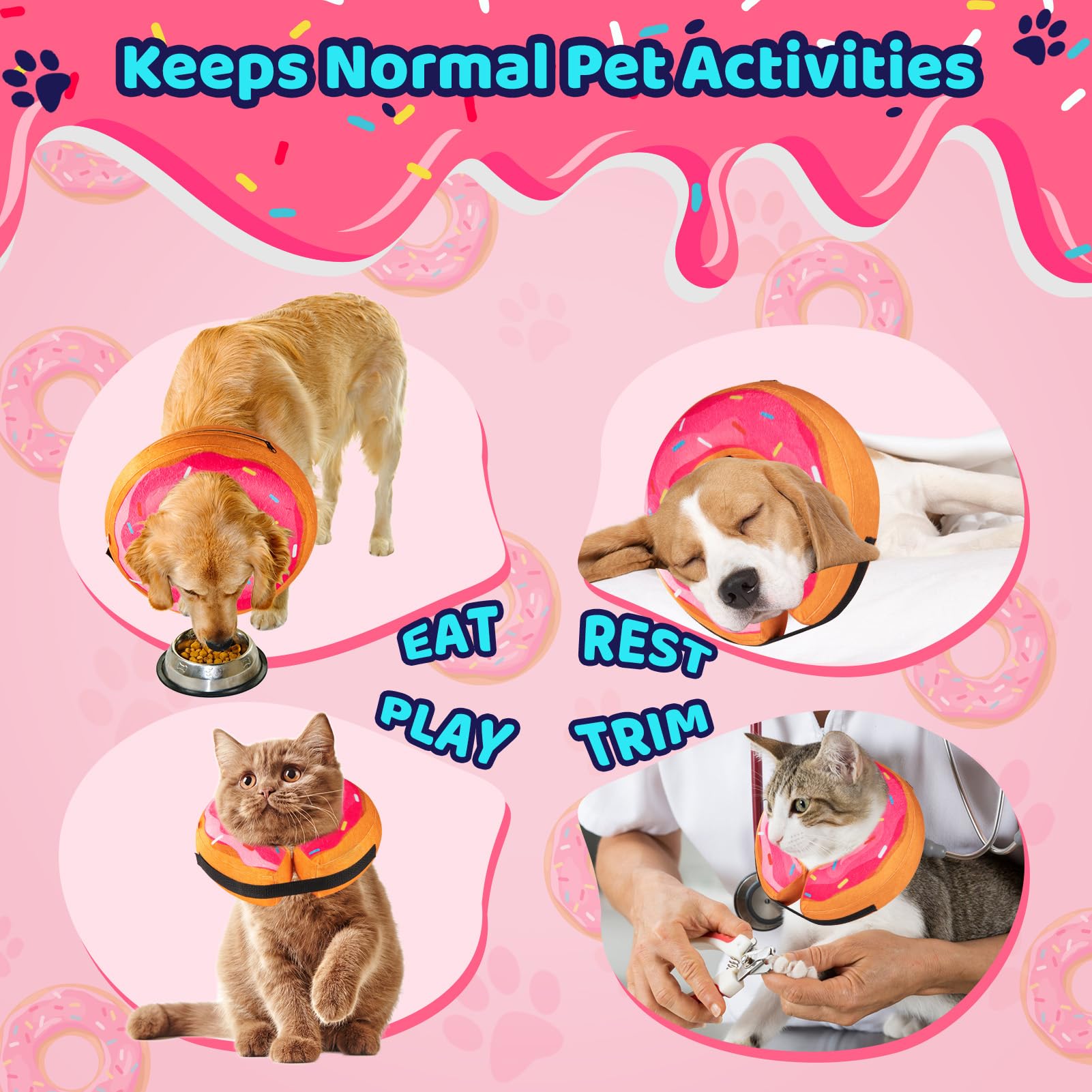 Grand Line Inflatable Donut Collar for Dogs & Cats - Soft Recovery Cone After Surgery, Protective Neck Collar for Small, Medium & Large Pets - Non-Blocking Vision (Pink, Large) - Perfect for Post-Surgery Care & Wound Protection