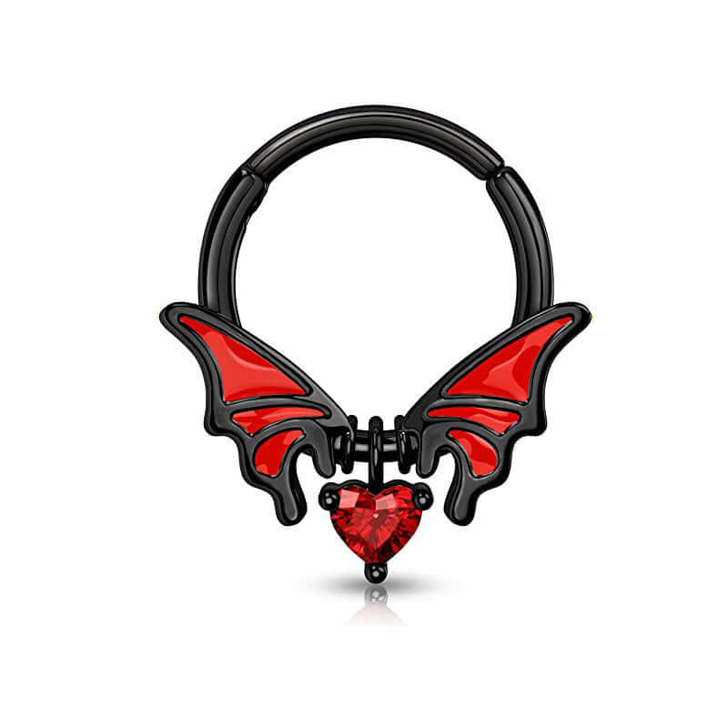 Angel Heart Goth Nose Ring Clicker - B2051 | Stainless Steel Gothic Nose Hoop for Women | Perfect for Punk, Emo, and Alternative Fashion Styles