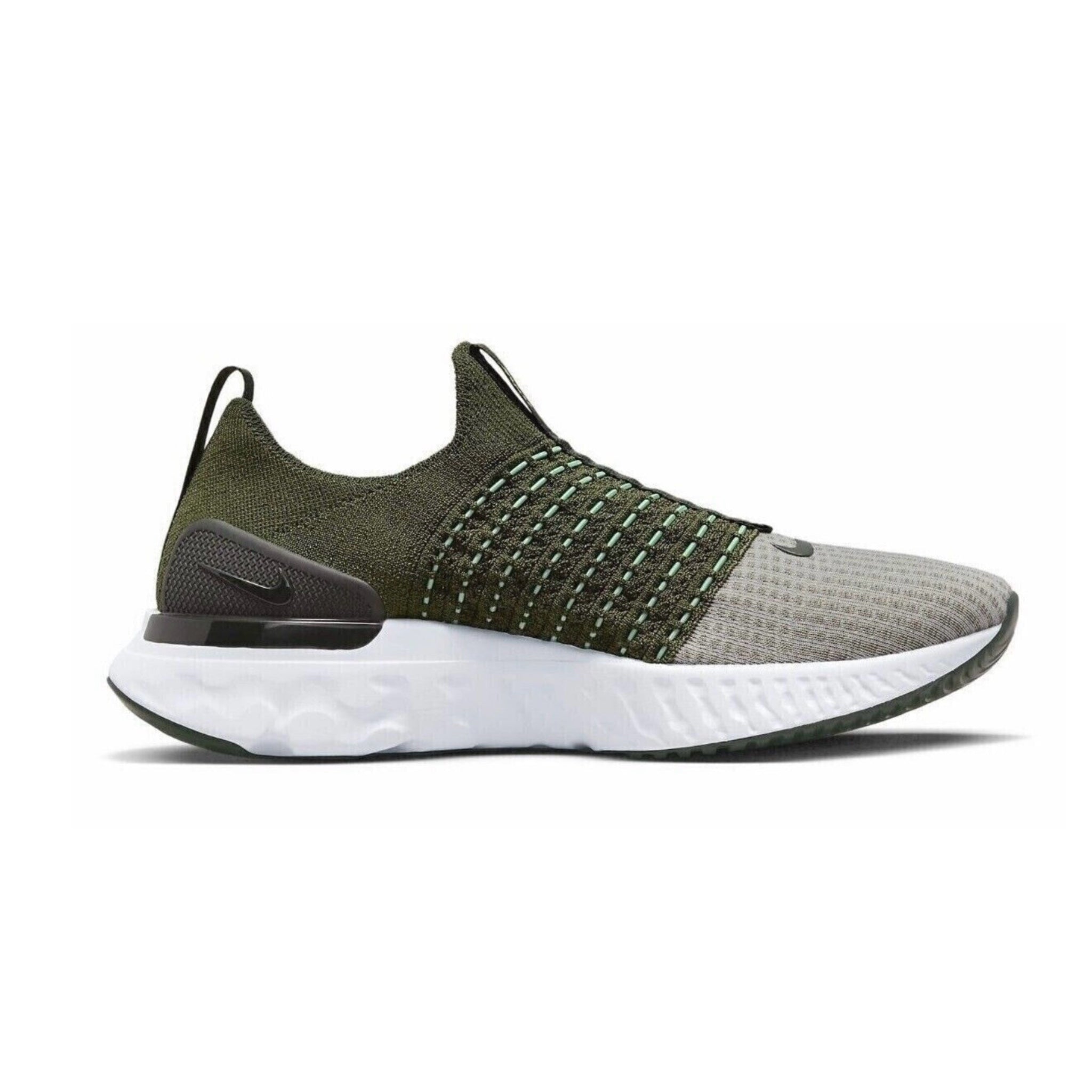 Nike React Phantom Run Flyknit 2 Running Shoes for Men - Rough Green/Sequoia/Enamel Green/Yellow Strike - Lightweight Cushioned Sneakers for Jogging, Training & Gym Workouts
