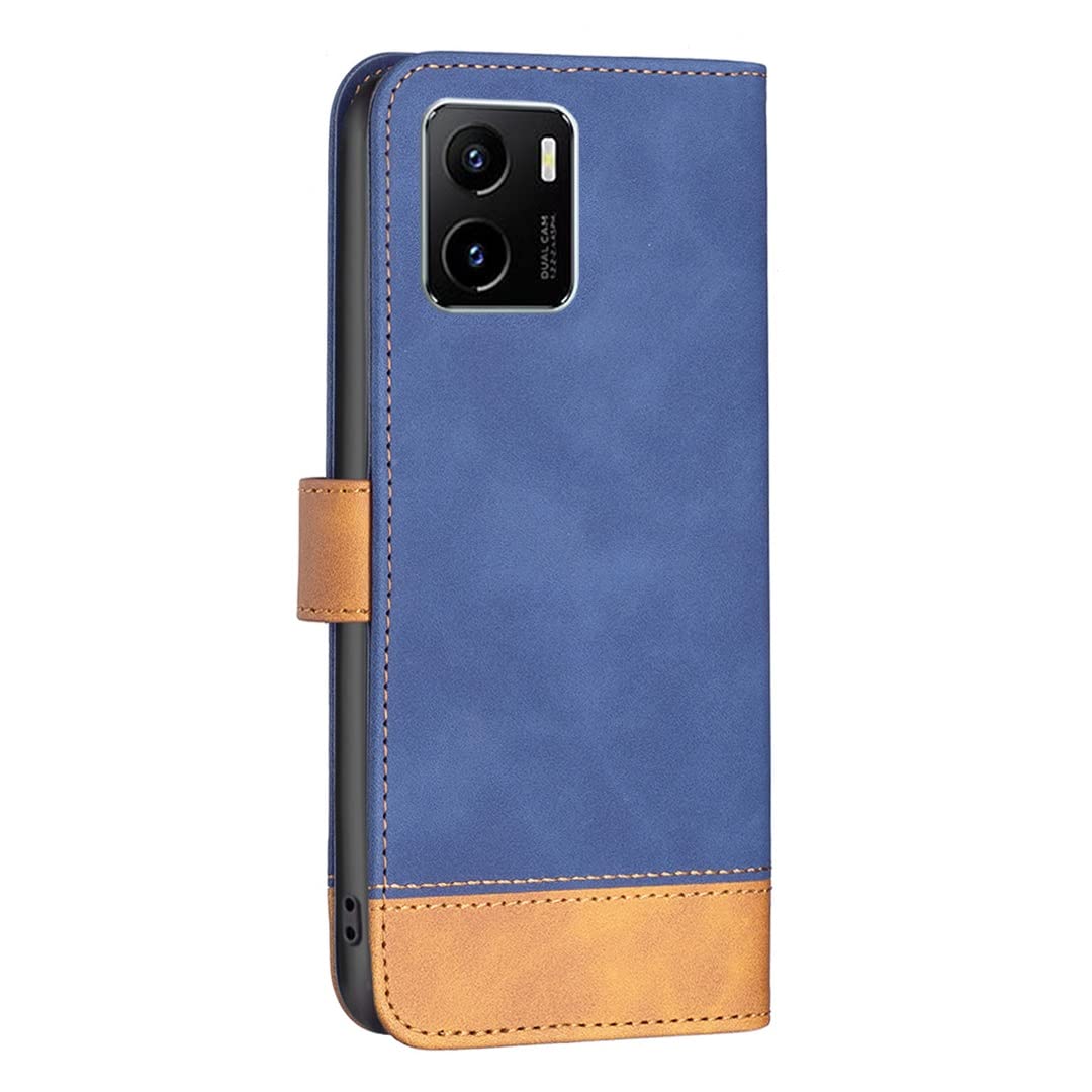 Premium Magnetic Flip Wallet Case for Vivo Y15s - Shockproof Protective Cover with Card Slots & Stand Function | Perfect for Work, Travel & Daily Use (Blue)