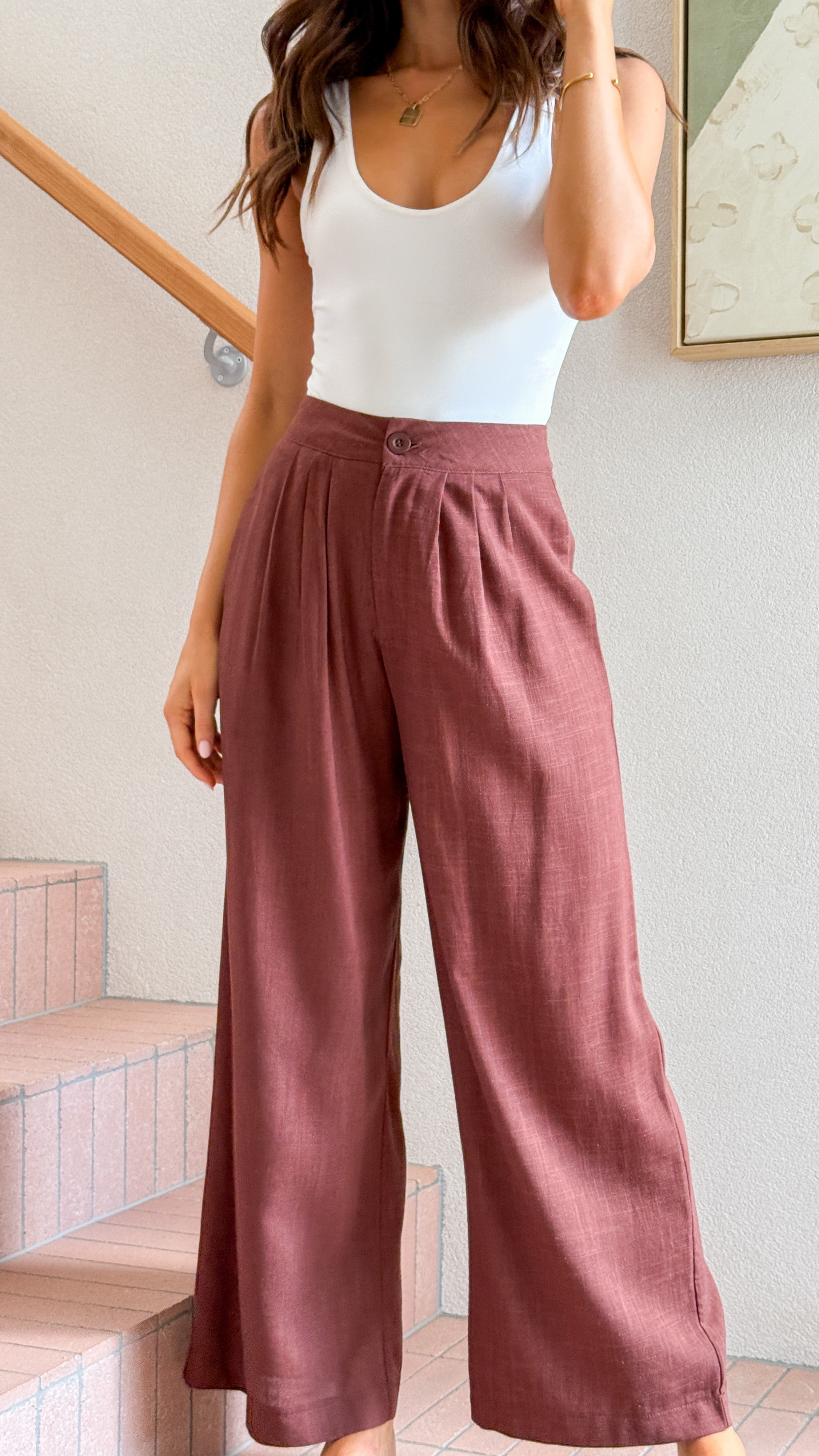 Lexi Linen Pants for Women - Soft & Breathable Chocolate Brown Wide Leg Trousers - Perfect for Summer, Beach, Yoga and Casual Wear