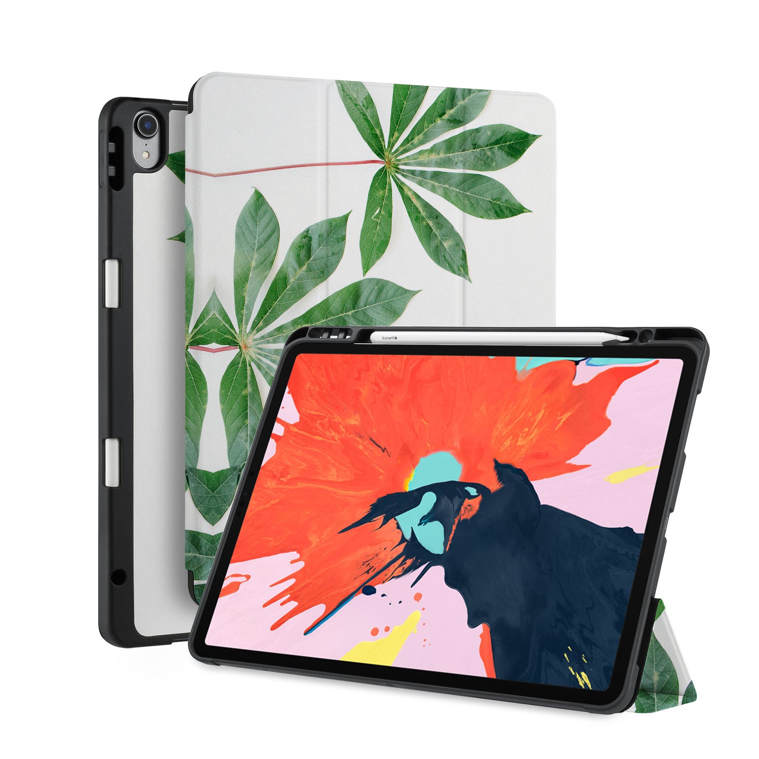Premium iPad Trifold Case with Flat Flower Design - Slim Protective Cover for iPad Air/Pro (6th/5th/4th/3rd Gen) - Perfect for Work, Travel & Home Use