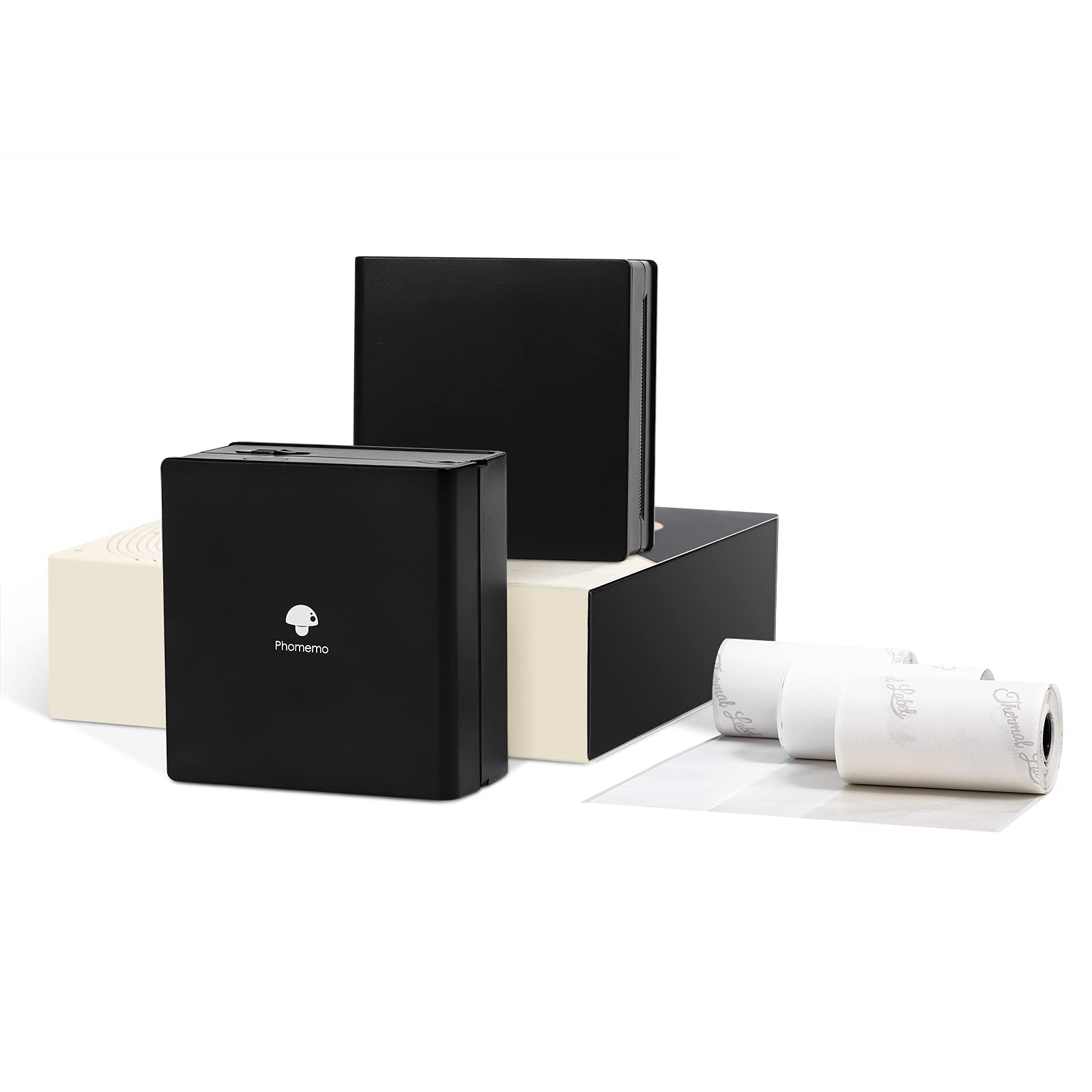 Phomemo M02 Mini Bluetooth Thermal Printer - Portable Pocket-Sized Mobile Printer for Photos, Text, Study Notes & DIY Stickers | Includes 3 Thermal Paper Rolls | Perfect for Students, Office, Home & Creative Projects (Black)