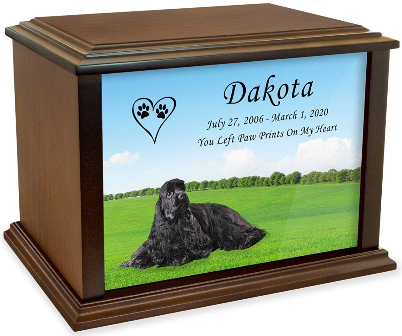 Custom Engraved Cocker Spaniel Pet Memorial Urn for Ashes - Personalized Wooden Cremation Urn for Large Dogs up to 225lbs - Heartfelt Tribute for Your Beloved Companion - Perfect for Home Memorials, Pet Funerals & Keepsake Displays