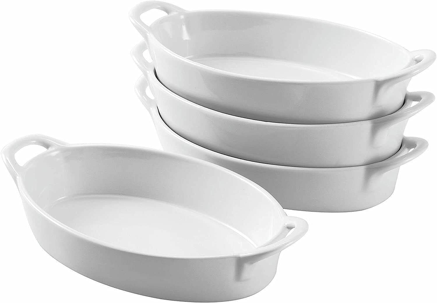 Premium Porcelain Bakeware Set of 4 - White Oval Baking Dishes for Cakes, Casseroles & Roasts | Durable Kitchen Essentials for Home Bakers & Cooking Enthusiasts | Perfect for Holiday Baking, Dinner Parties & Family Meals