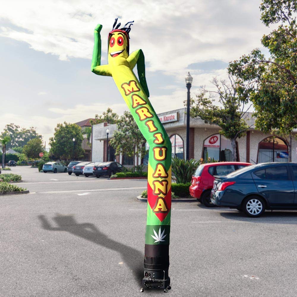 20ft Inflatable Tube Man Air Dancer with 1HP 2-Speed Blower - Green/Yellow Marijuana Design Waving Puppet for Car Dealerships, Grand Openings & Outdoor Advertising