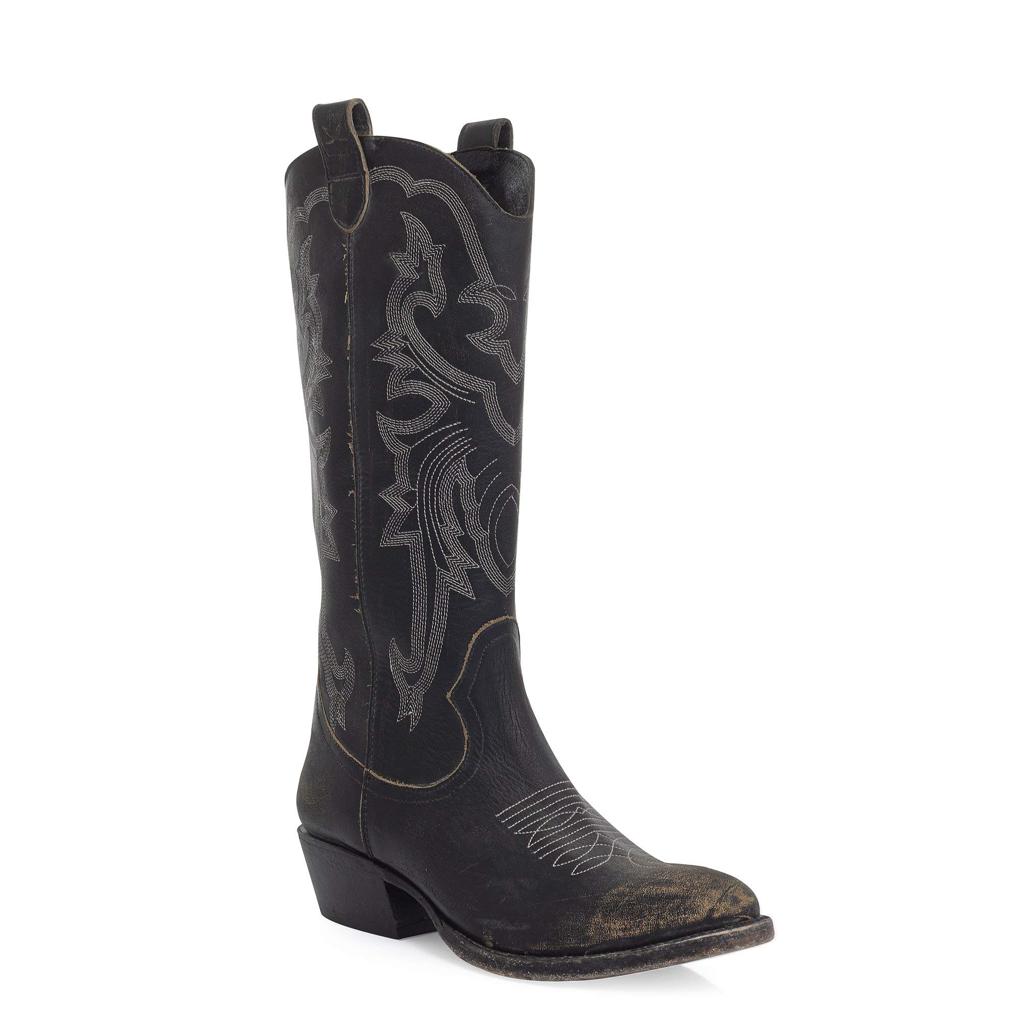 Vintage Cowboy Boots for Women - Distressed Leather Western Boots with Side Pull Straps | Perfect for Country Rides, Rodeos & Western Fashion
