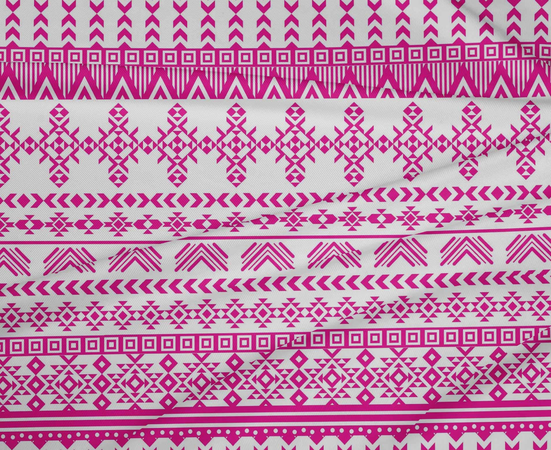 oneOone Polyester Spandex Fuschia Pink Geometric Tribal Print Fabric by The Yard - 56 Inch Wide Dress Material for DIY Fashion, Home Decor & Craft Projects