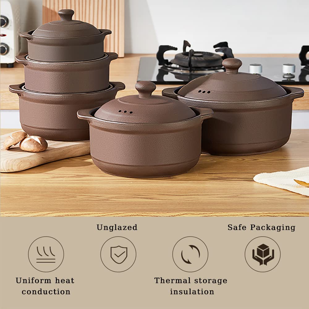 Natural Terracotta Casserole with Lids - Unglazed Clay Cooking Pot for Rice, Stews & Soups (2.64QT) | Perfect for Oven, Stovetop & Slow Cooking
