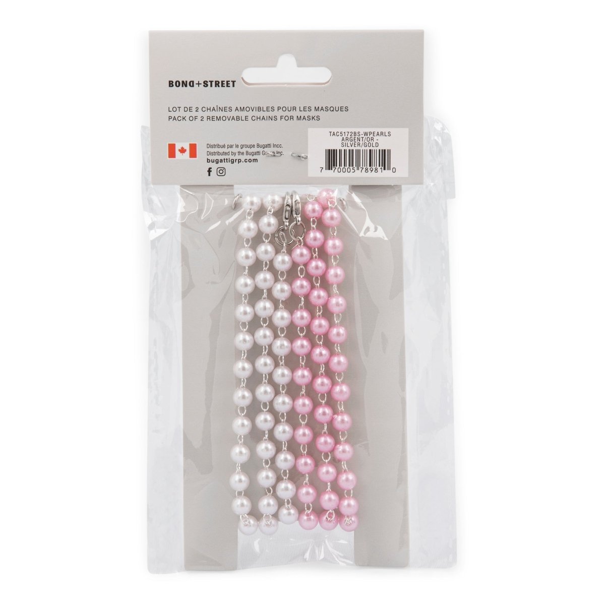 Bondstreet Mask Chains - 2 Pack Pearl Beaded Adjustable Lanyards for Comfortable Face Mask Accessories - Perfect for Travel, Work, and Daily Use